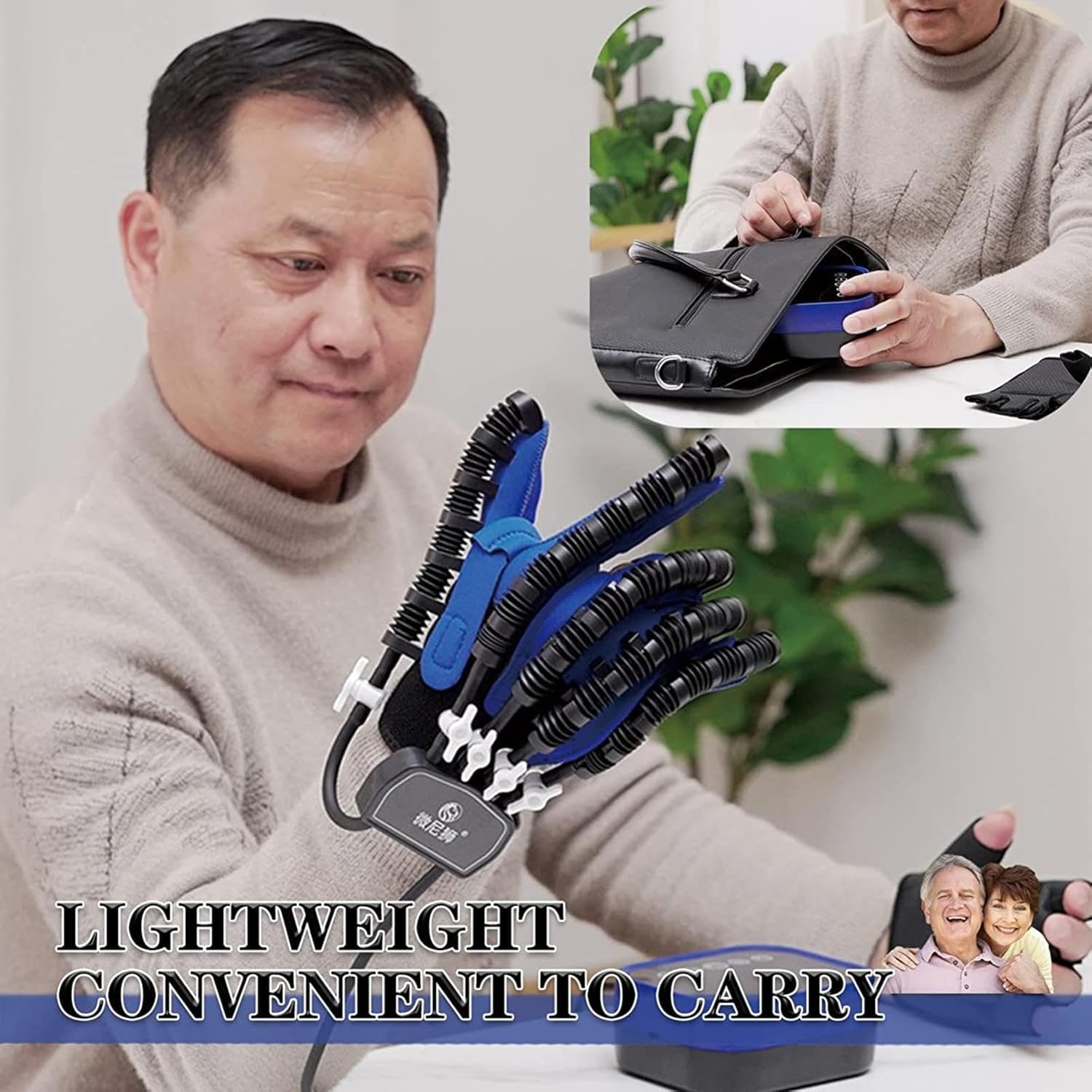 Stroke Hand Splint Assistive Gloves Finger Straightening Brace Guard with LCD Touch Screen/Timing/Training Intensity,Left-XXL