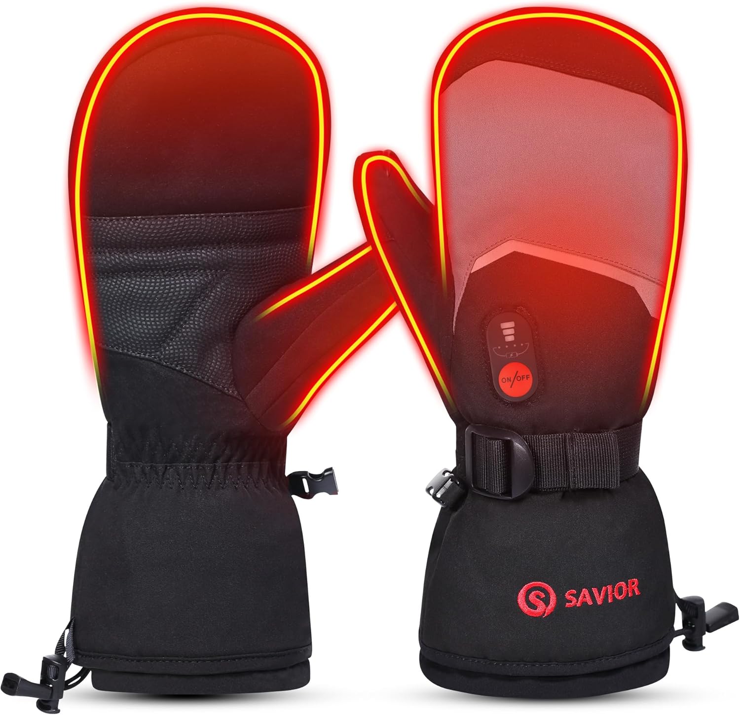 SAVIOR HEAT Heated Mittens Battery Ski Gloves, Upgraded Electric Rechargeable Mitts for Skiing Camping Hiking Arthritis Hands Men Women