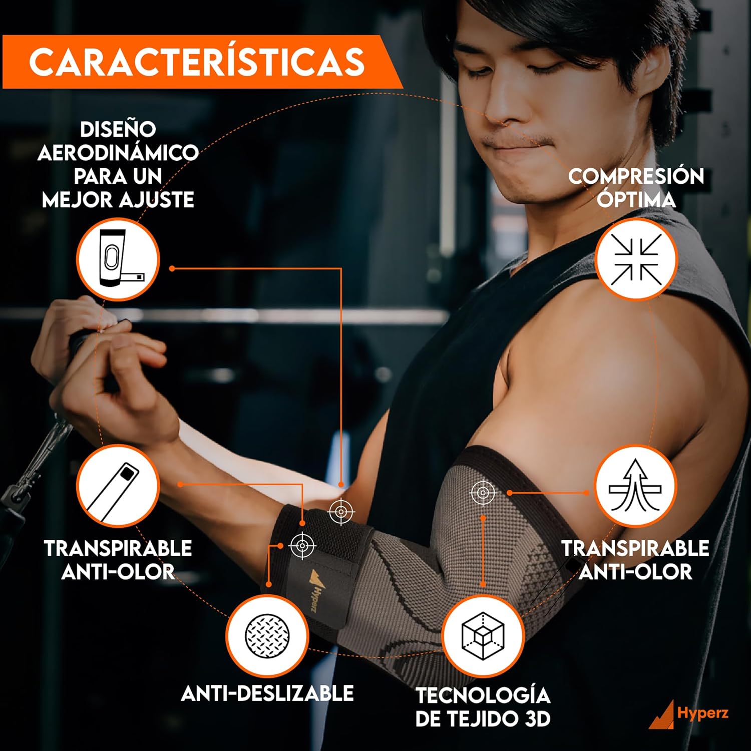 Hyperz - Compression Sports Elbow Brace, Gym Elbow Support for Weightlifting, Orthopedic Compression Elbow Brace Adjustable Non-Slip Breathable for Men and Women, Multi-Size, Elbow Forearm, Elbow Support, Epicondylitis, Tendonitis, Elbow Brace for Gy