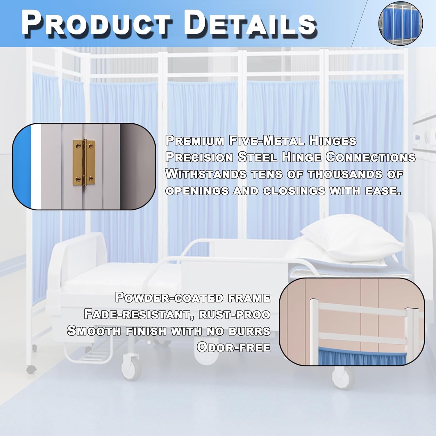 saun 6 ft Tall Rolling Medical Privacy Screen on Wheels,Folding Portable Room Divider,Temporary Partition Wall Panels for Office,Beauty Salon,Hospital,Clinic,Massage Room (3-8Panel) (Four)