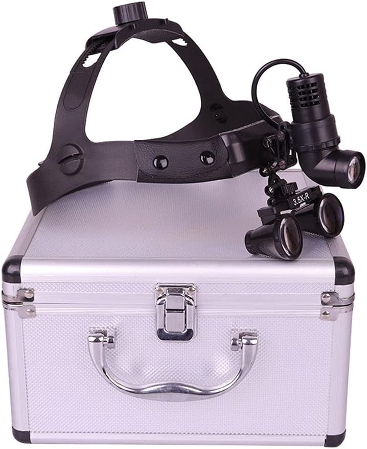 Dental Binocular Loupes with Light， 3W Surgical Headlight， 330~420mm Working Distance， HD Blue Coating Lens， for ENT Surgical Cardiovascular Surgeries Dentistry，Blue-3.5X