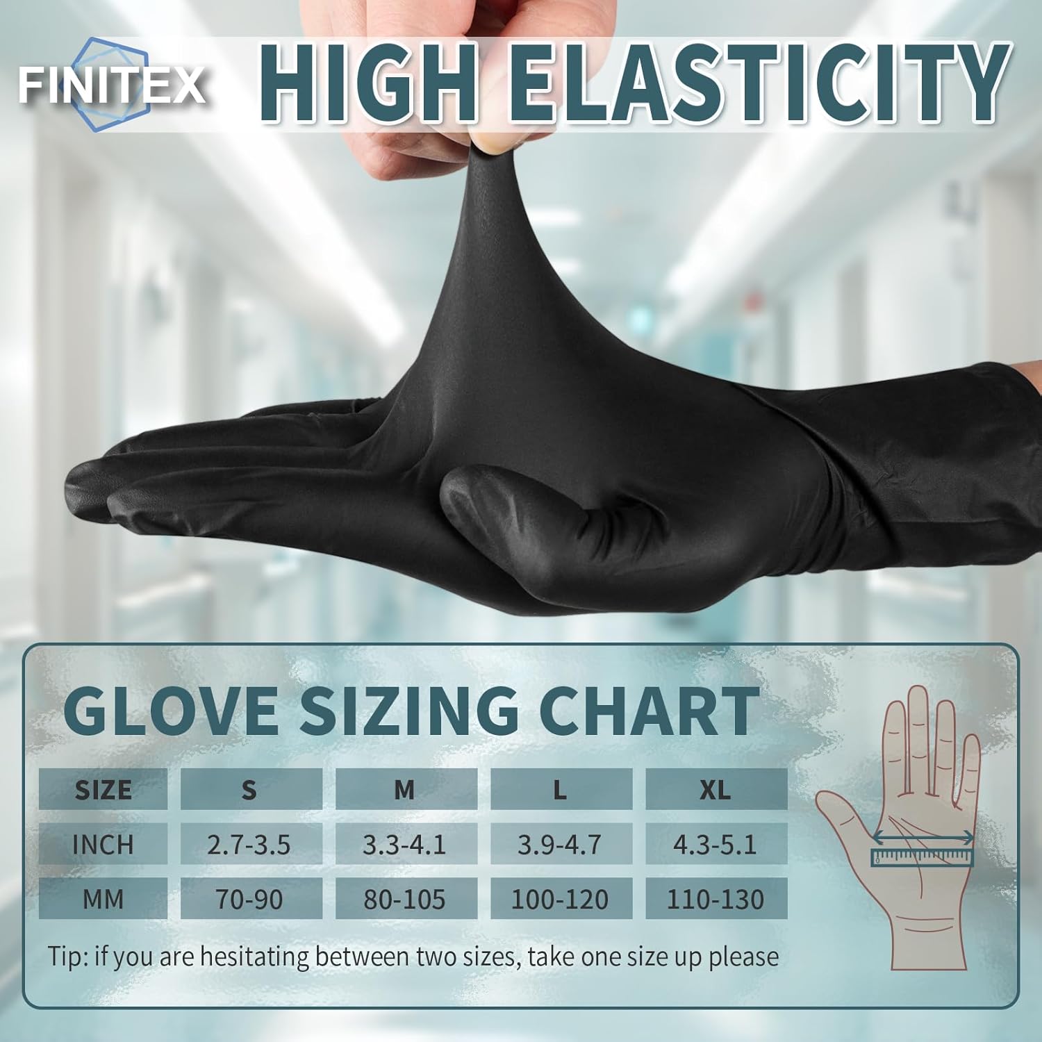 FINITEX Black Nitrile Disposable Medical Exam Gloves 5 mil Powder-free Latex-Free 1000 PCS Examination Glove