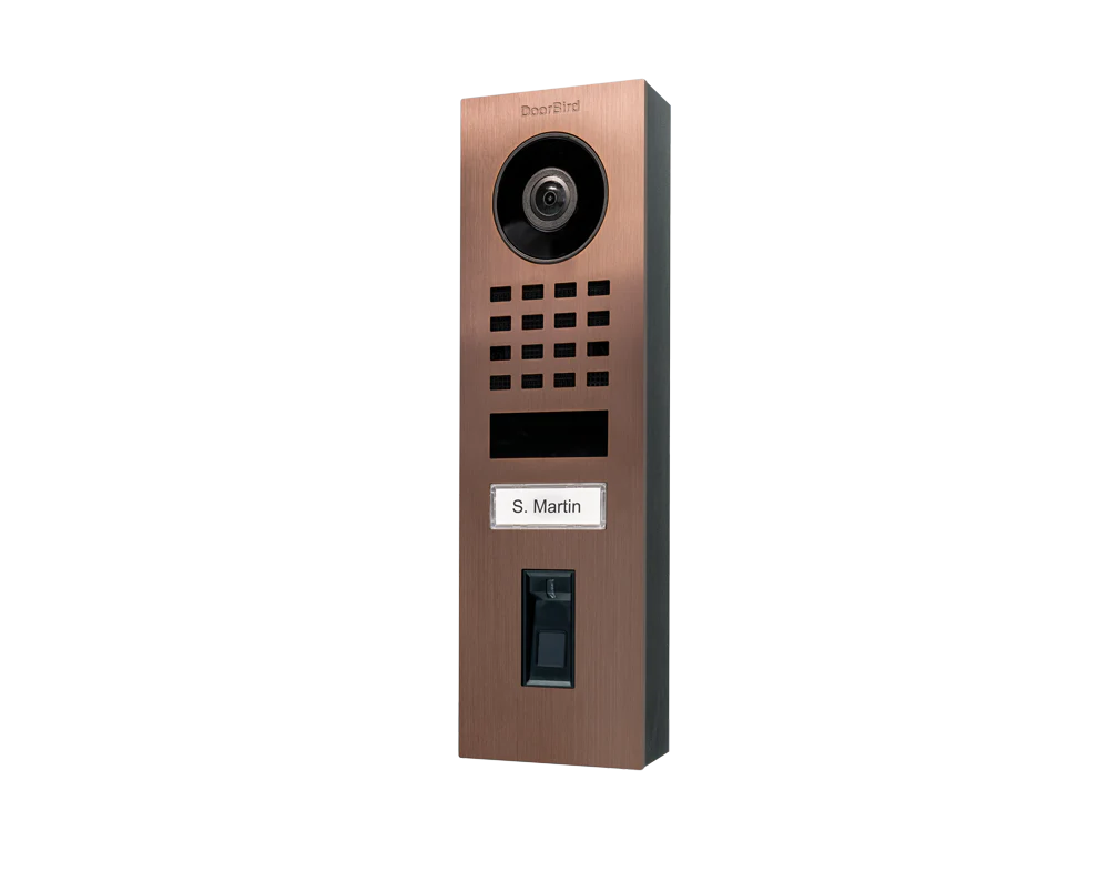 DoorBird D1101FV Fingerprint 50 Surface-Mount IP Video Door Station, 1 Call Button in Bronze