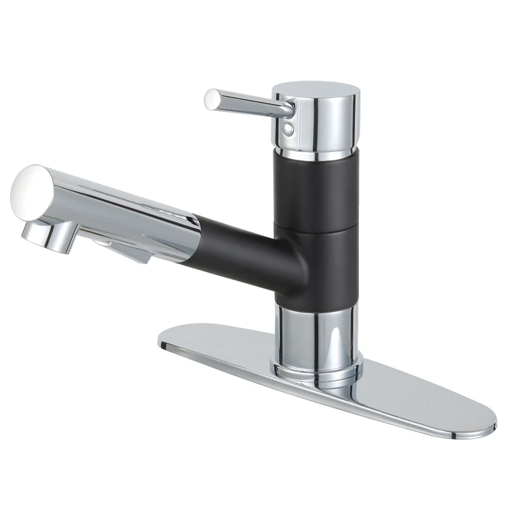 Kingston Brass Gourmetier Concord Single-Handle Pull-Out Kitchen Faucet, Matte Black/Polished Chrome (LS8407DL)