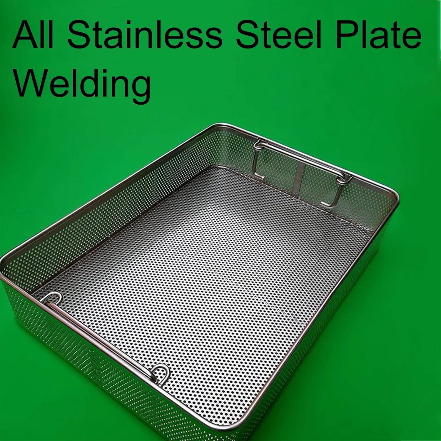 304 Stainless Steel High Temperature And High Pressure Sterilization Basket,0.08in Full Punching,Supply Room Sterilization Basket,Ultrasonic Cleaning Basket(15.7in*7.9in*2.8in)