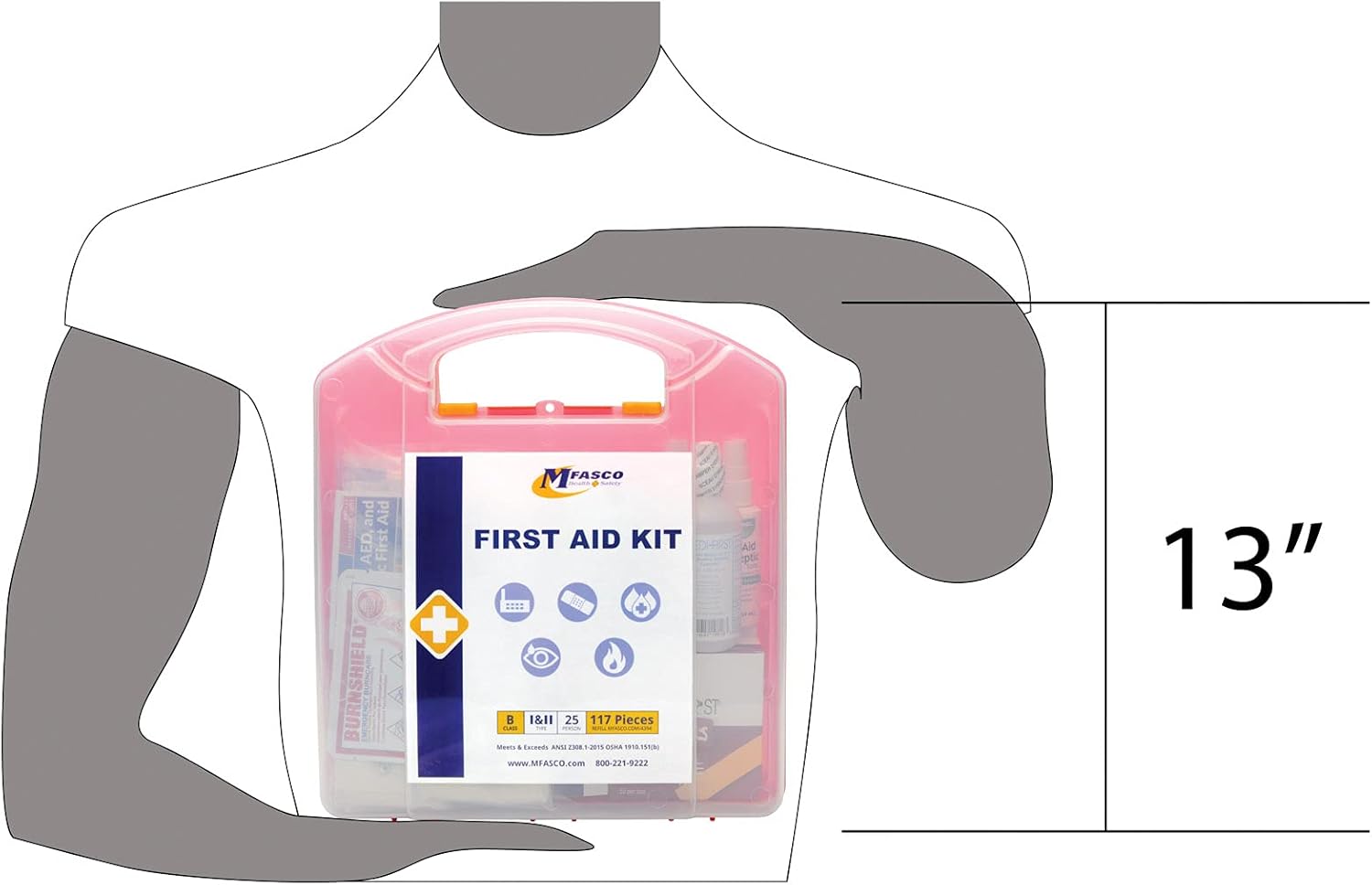 MFASCO ANSI Class B First Aid Kit - Durable Plastic First Aid Box for Business, Workplace Kit for Home - Fully Stocked with Essential Supplies for Safety & Emergencies, Economical Kit Box