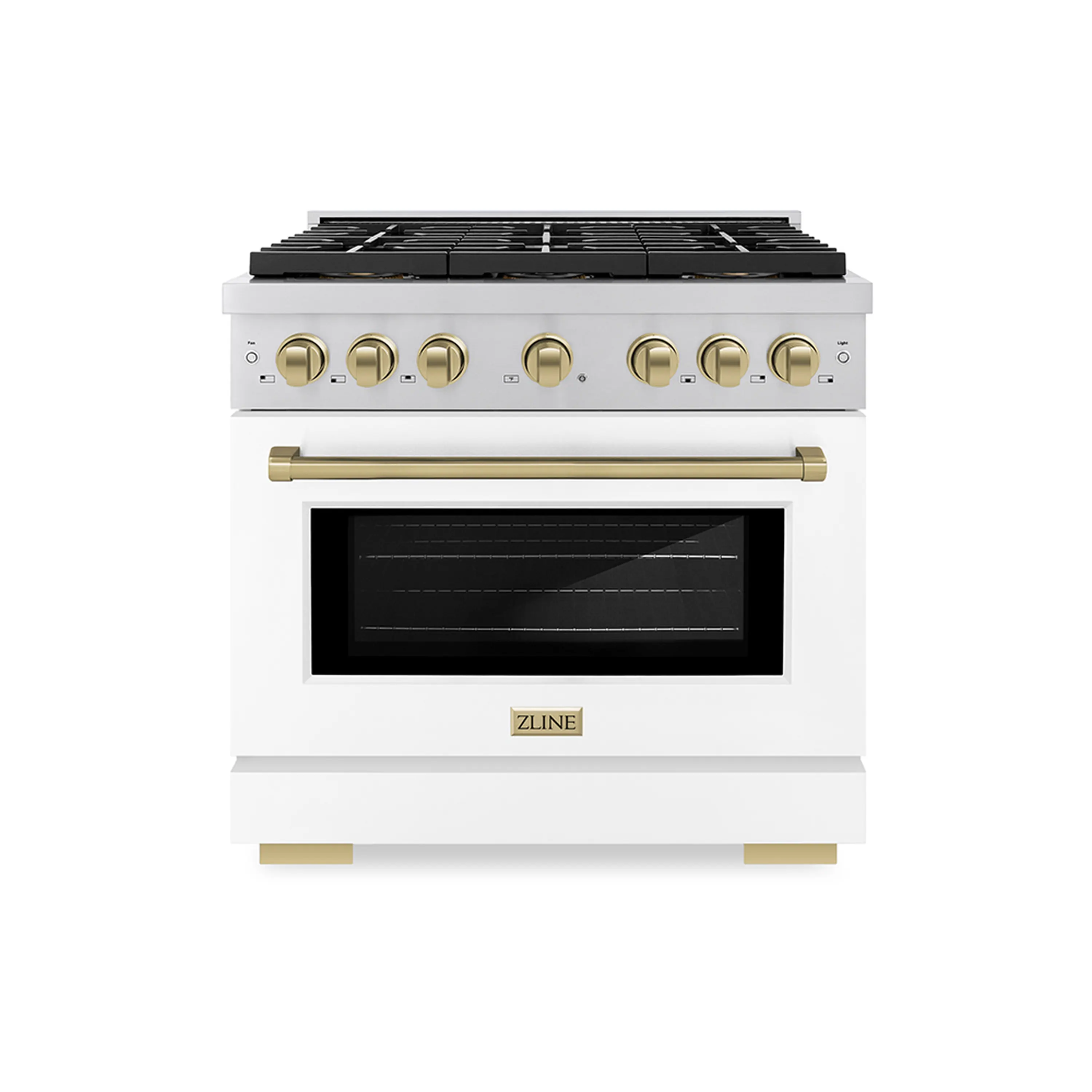 ZLINE Autograph Edition 36-Inch 5.2 cu. ft. Paramount Gas Range with 6 Burner DuoPro鈩?Cooktop and Convection Gas Oven with White Matte Door and Champagne Bronze Accents (PSGRZ-WM-36-CB)