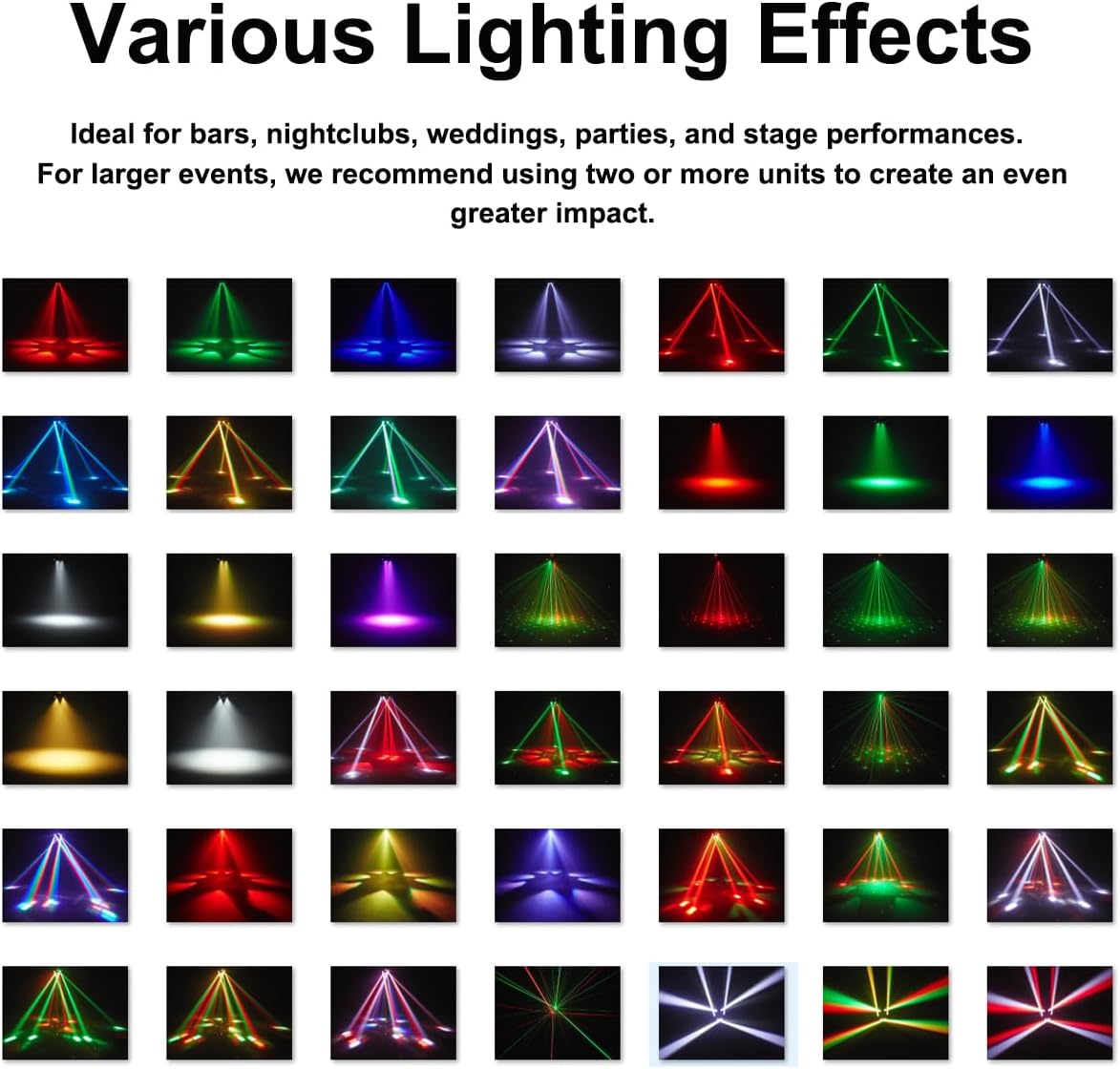 Moving Head Dj Lights for Parties, Disco Stage Lights 6-in-1 LED RGBW 6 Arms Light for Parties Support DMX-512 & Sound Activated, Dj Lighting for Party KTV Wedding Club, Valentine’s Day