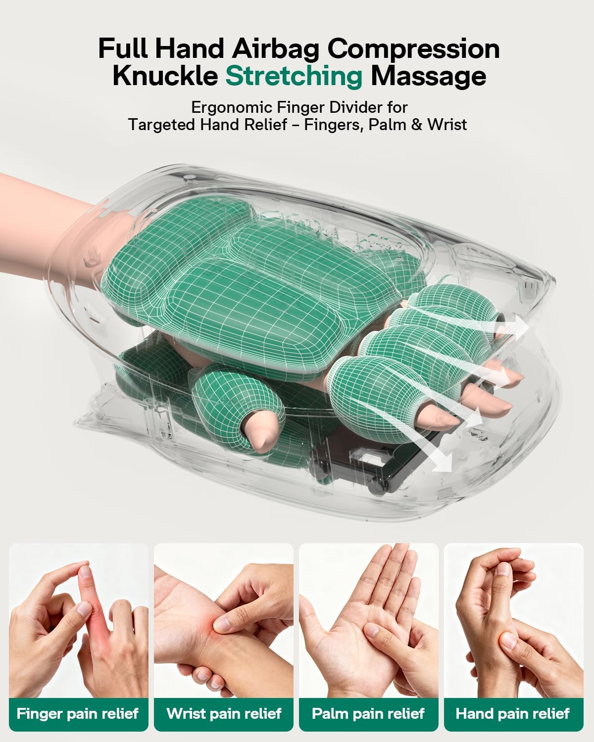 Hand Massager for Arthritis and Carpal Tunnel, Cordless Hand & Wrist Massager with Heat and Finger Stretching Massage, 6 Modes 6 Intensities 3 Heating, Christmas Gifts for Women Men, FSA /HSA Eligible