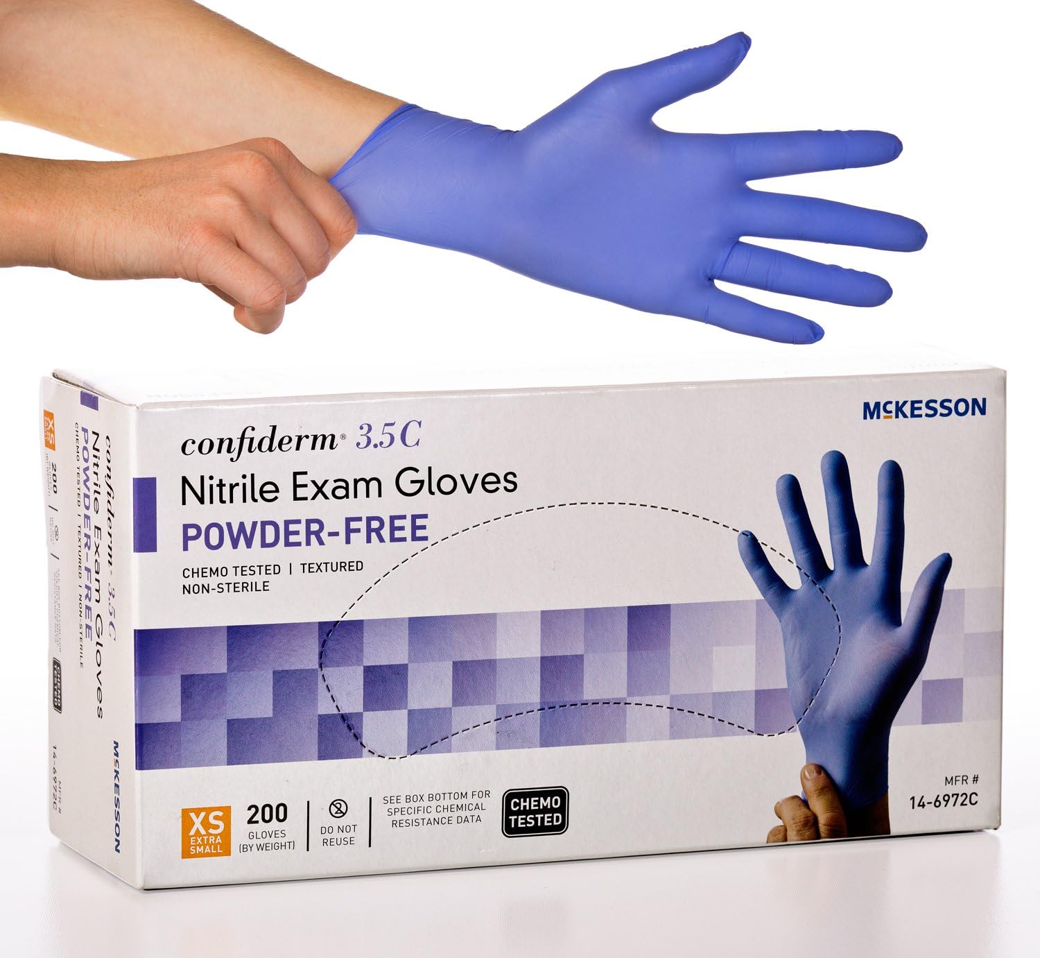McKesson Confiderm 3.5C Nitrile Latex-Free XSM Exam Gloves, X-Small, Chemo Tested, Powder-Free, 200/BX (CASE of 10)