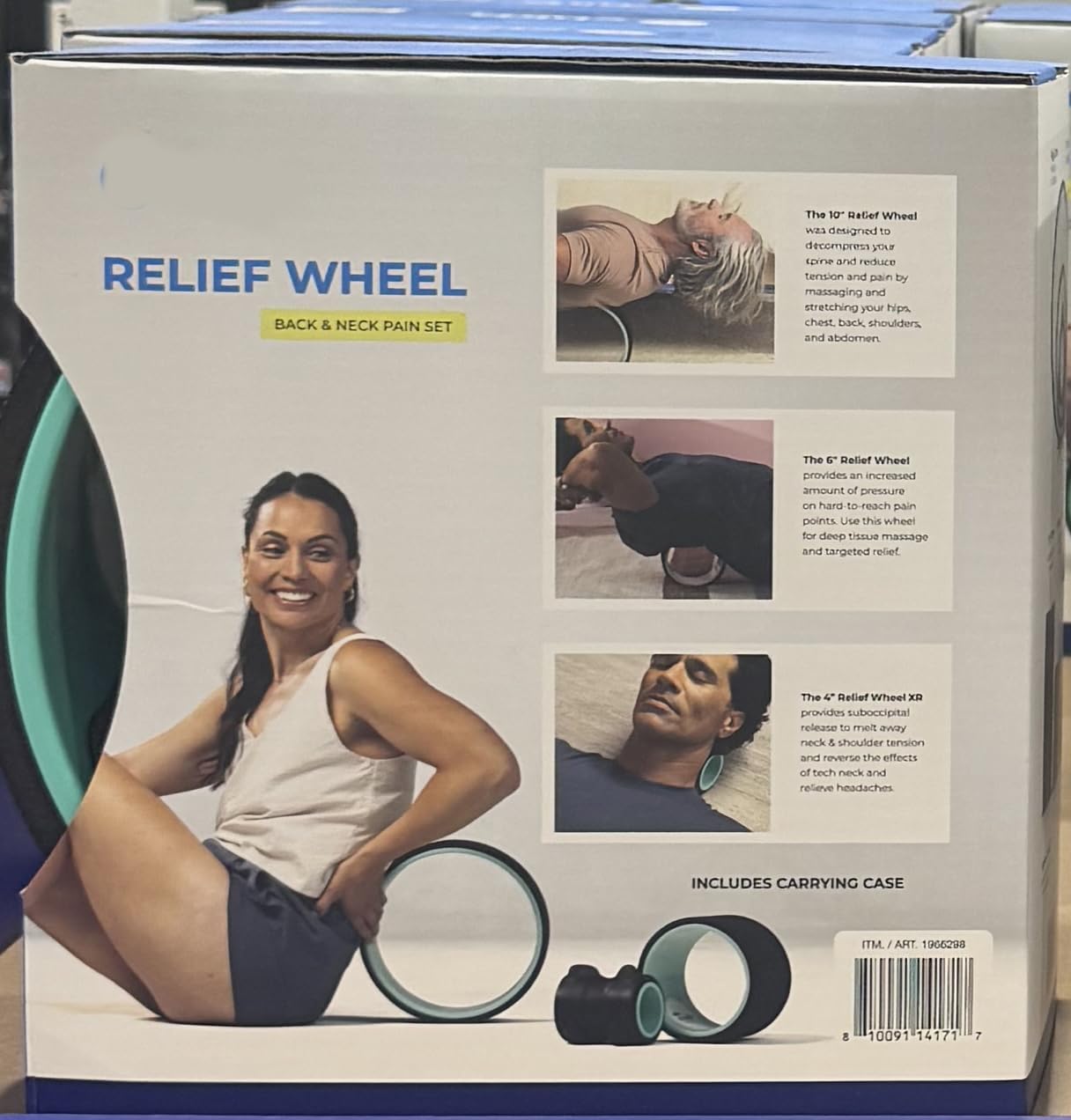 Relief Wheel Back and Neck Pain Set, 3-Size Massage Wheels with Carrying Case, 10-Inch, 6-Inch and 4-Inch Wheels for Deep Tissue, Spinal Canal Protection,Supports up to 500 lbs