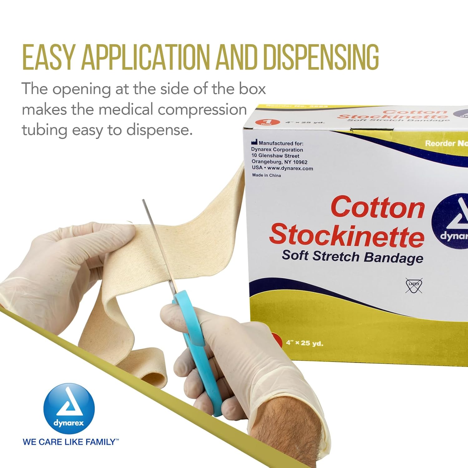 Dynarex Tubular Cotton Stockinette - Non-Sterile Elastic Stockinette Tubing for Legs & Arms - Moisture-Wicking Cast Padding - 4