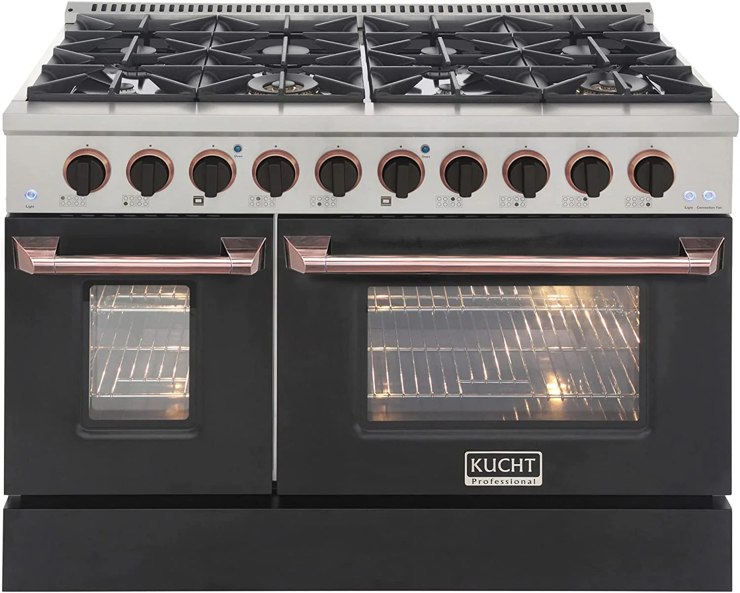 Kucht Signature 48-Inch 6.7 cu ft. Propane Gas Range with Black Door & Rose Gold Accents (KNG481/LP-K-ROSE)