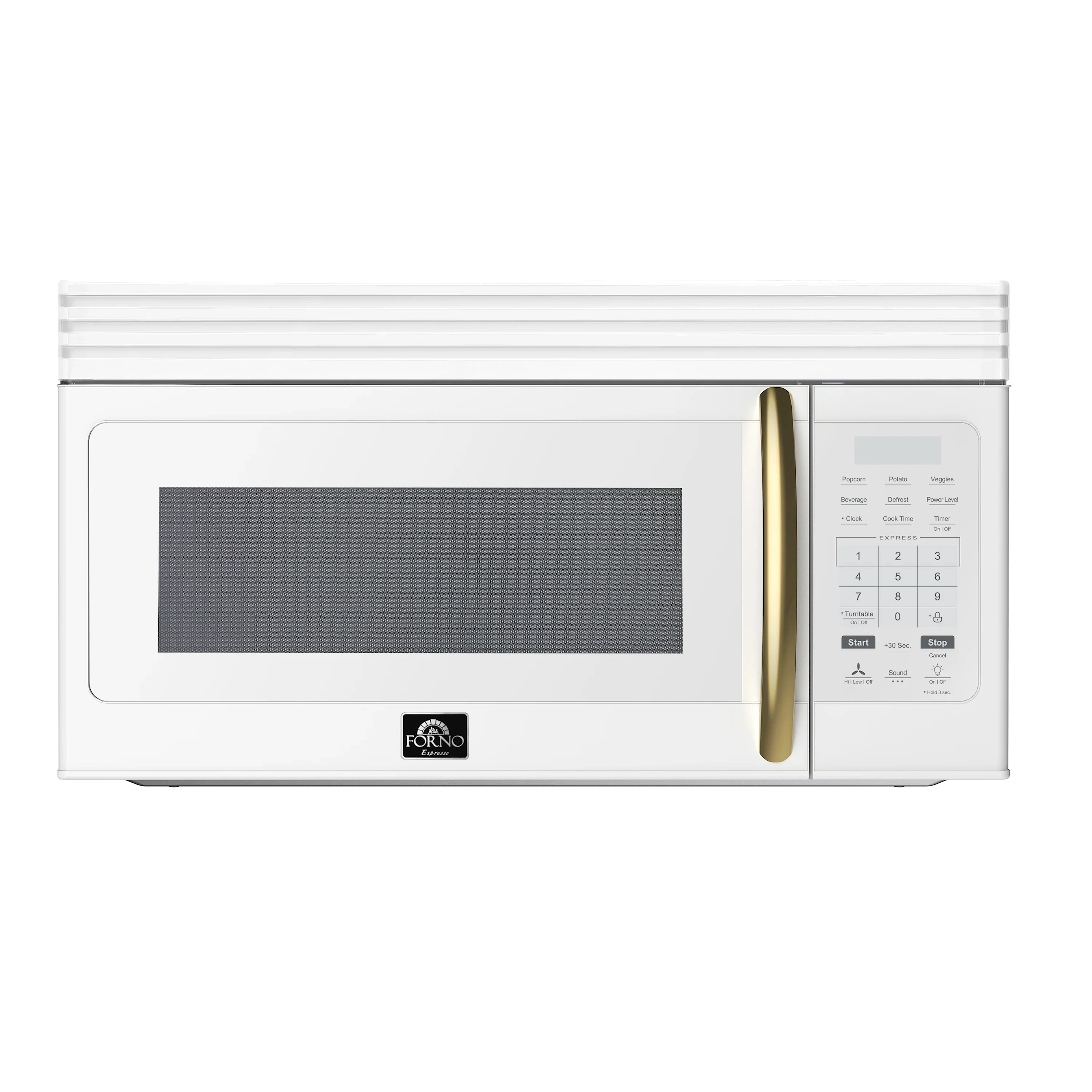 Forno Scalo 30-Inch Over the Range Microwave in White with Antique Brass Handle 鈥?1.6 cu.ft, 300 CFM Vent, Touch Control, LED Light (FOTR3007-30WHT)