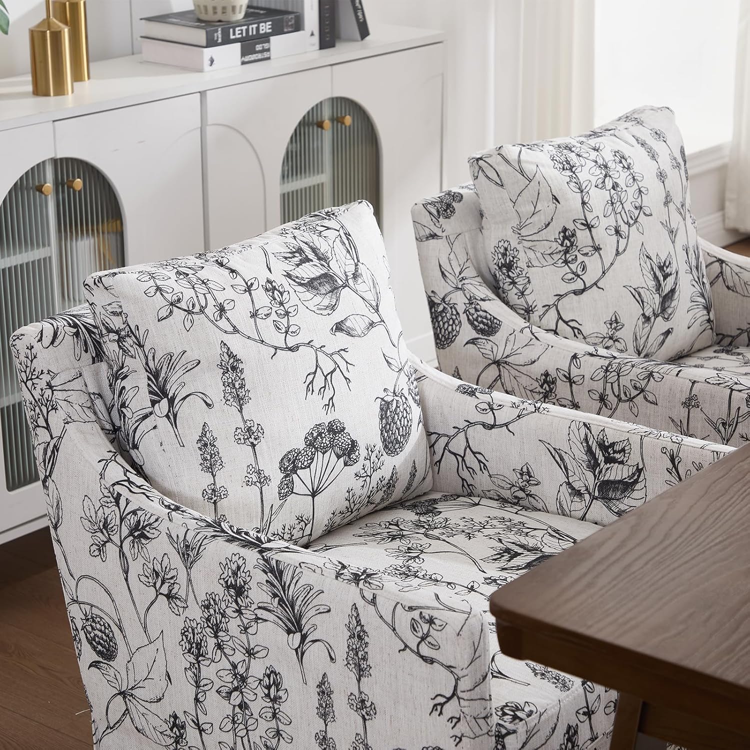 Kmax Slipcovered Dining Chairs Set of 2, Modern Upholstered Barrel Kitchen & Dining Room Chairs with Arms, Accent Single Sofa Chair for Living Dining Room, Floral Pattern