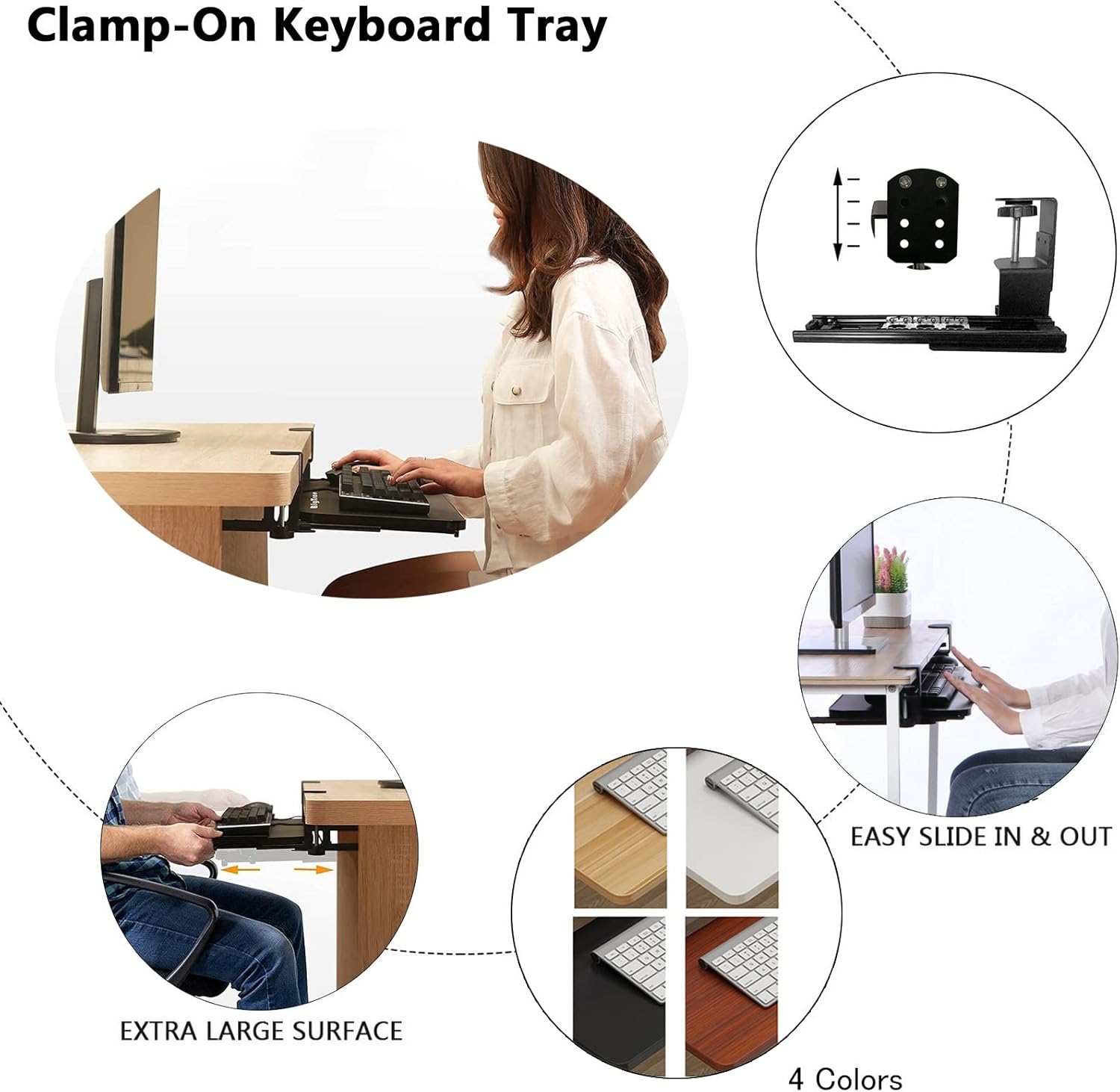 Ergonomics Under Desk Extender Tray - Clamp-On Keyboard and Mouses Tray, Easy to Install, 20kg Load, Adjustable Keyboard Drawer, Computer Elbow Arm Support, Armrest Shelf,A-Teak