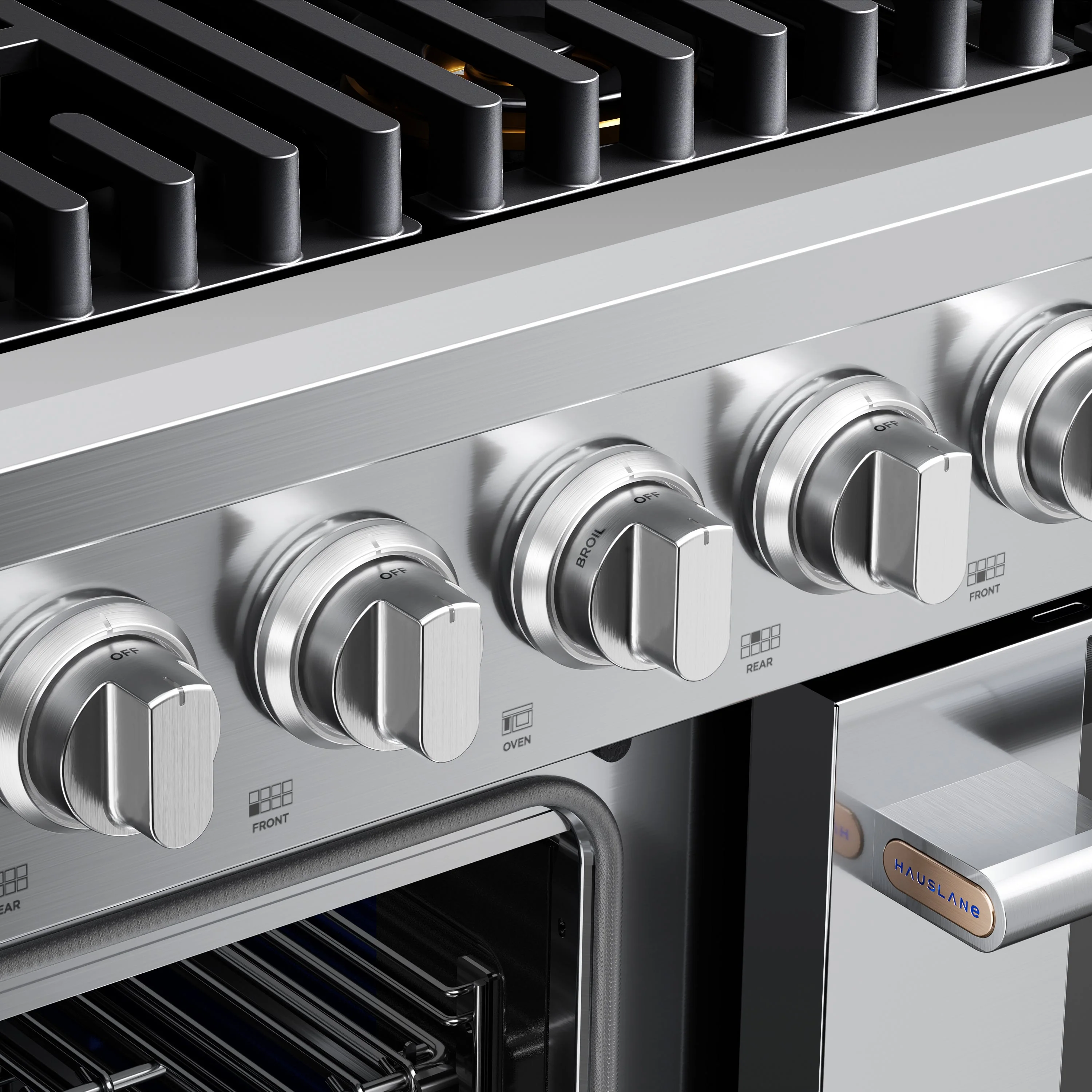 Hauslane HausPro Series 48-Inch Gas or Dual Fuel Range with 8 Burners and Convection Oven in Stainless Steel