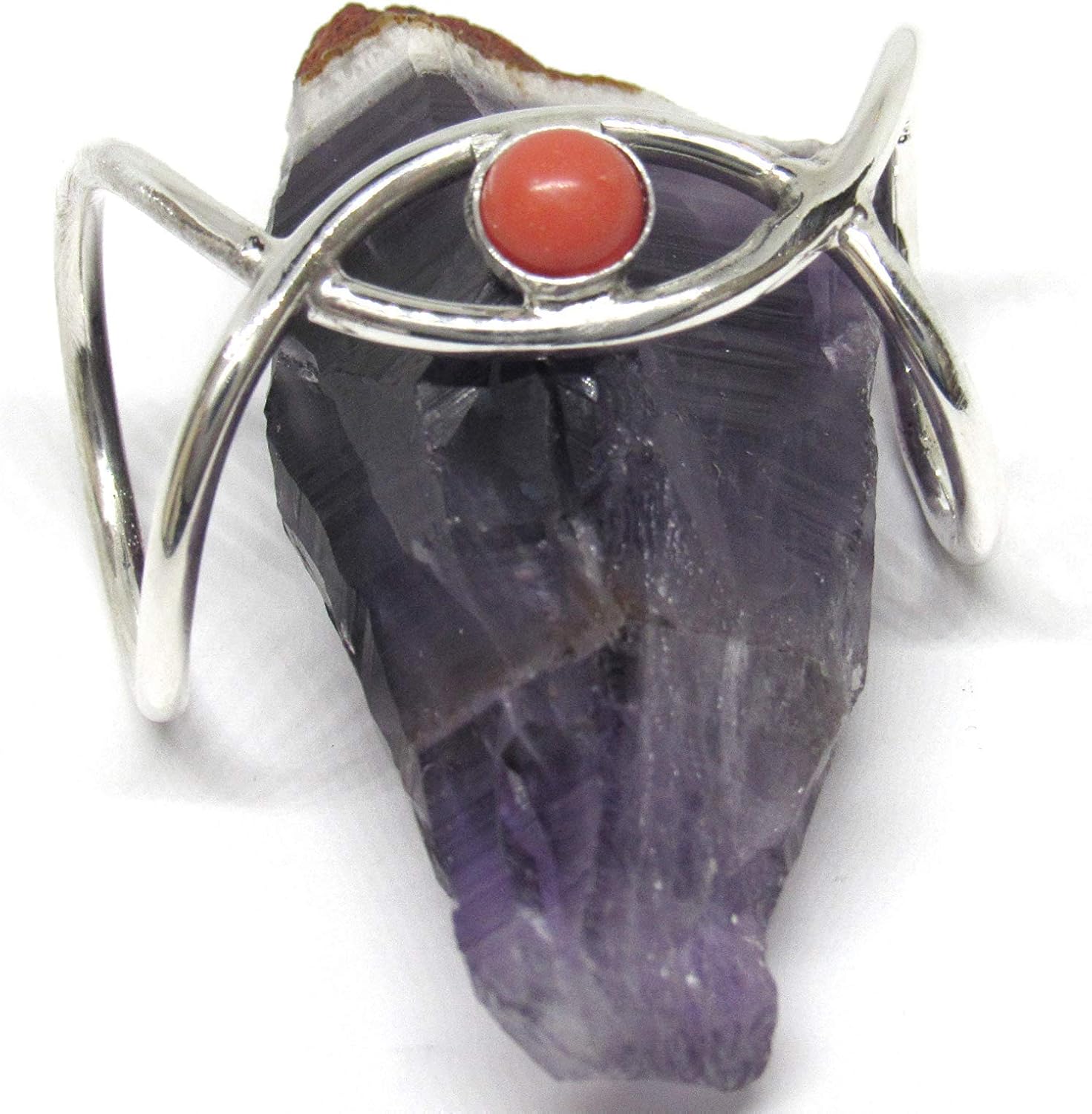 Trigger Finger Splint Ring in Sterling Silver with Orange Stone