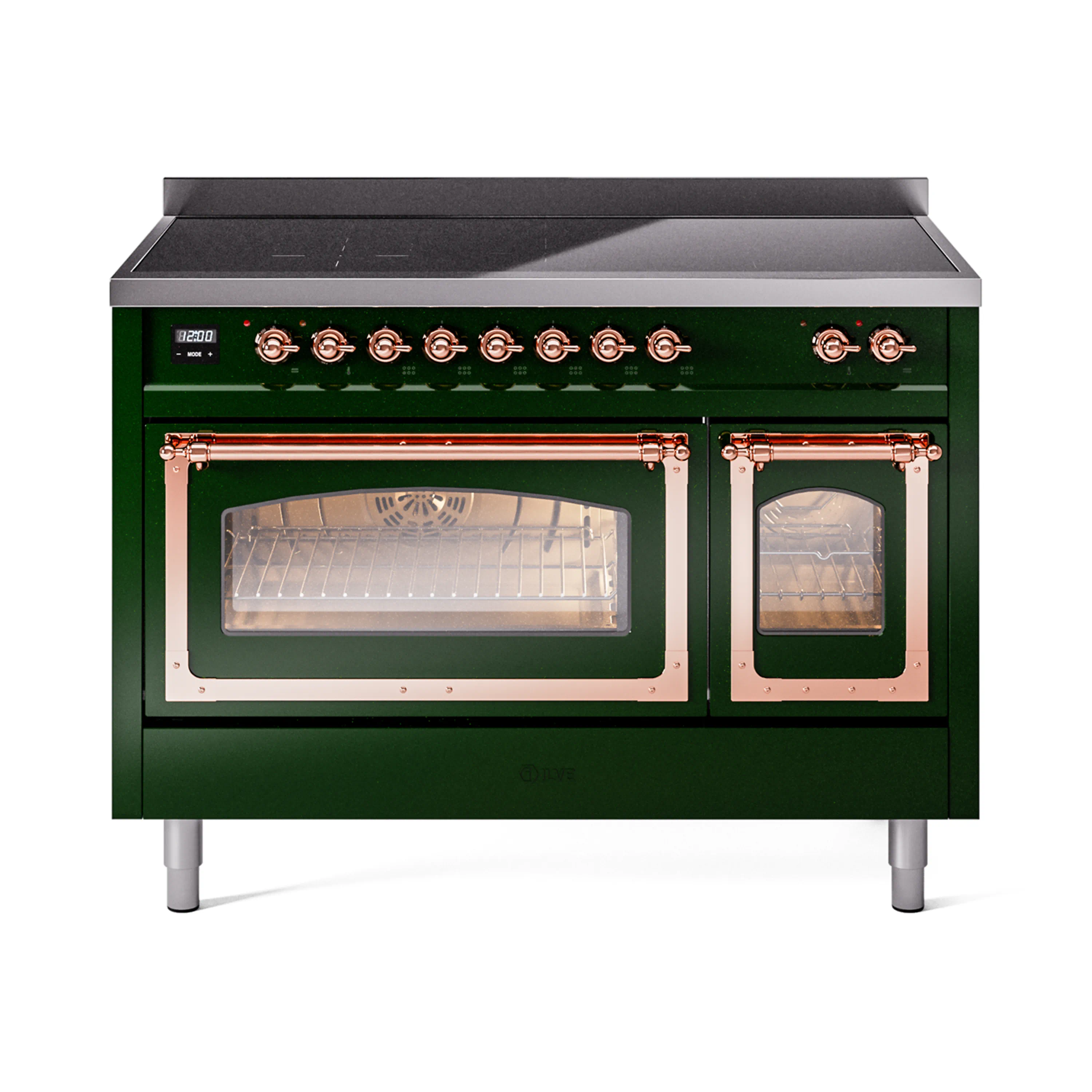 ILVE Nostalgie II Noblesse 48-Inch Induction Range with Triple Glass Door in Emerald Green with Copper Trim (UNI486NMPEGP)