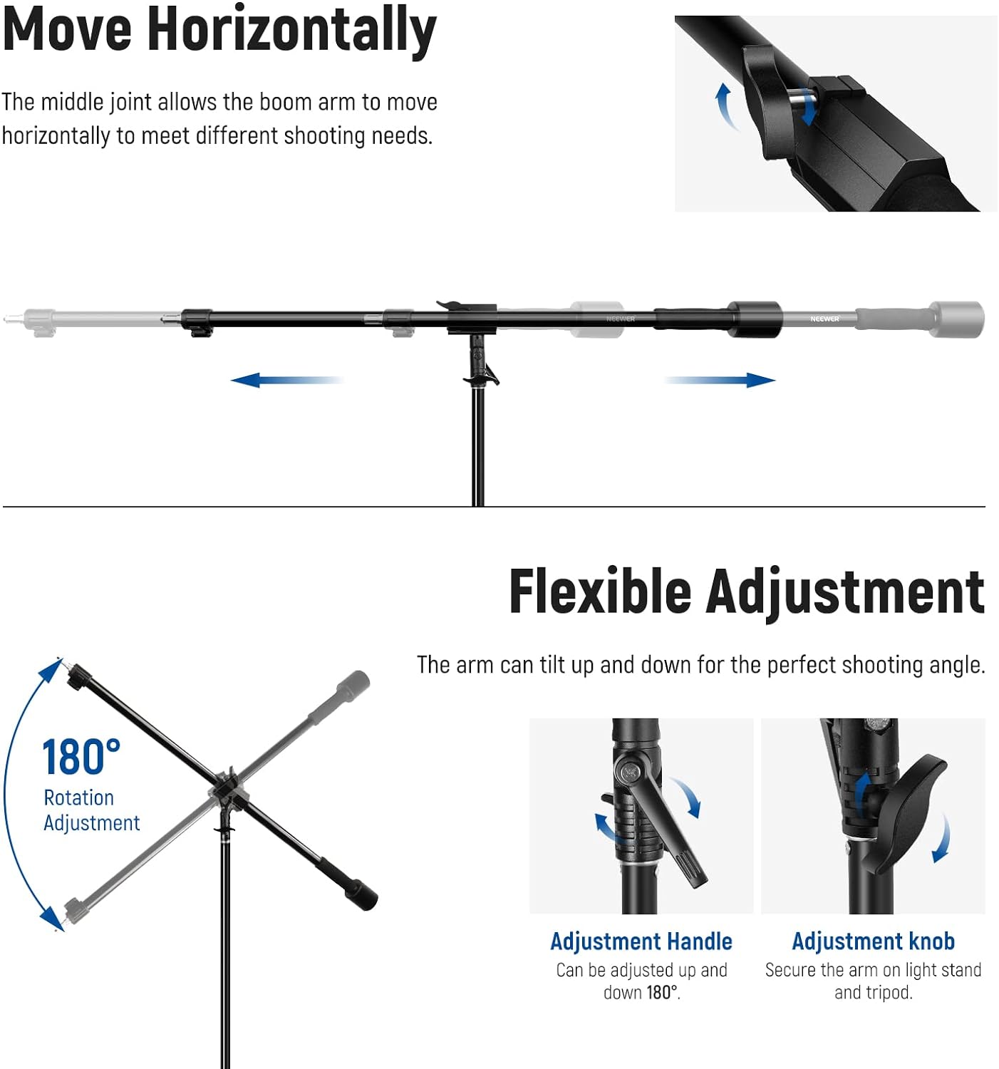 NEEWER Air Cushioned Aluminum Light Stand, 9.8ft/3m Adjustable Photography Stand with Boom Arm, Counterweight, Sandbag, 1/4