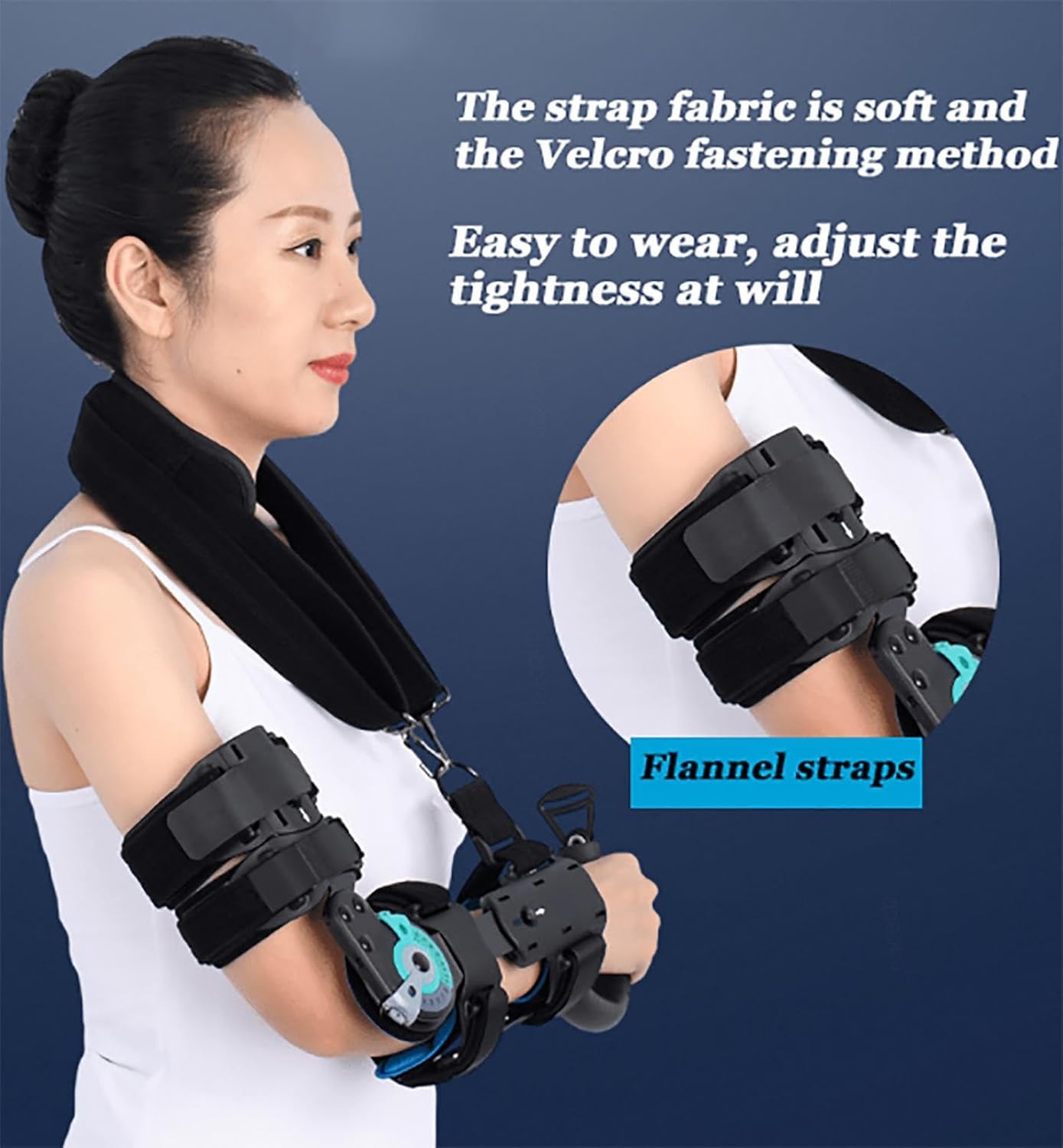 Hinged Elbow Brace, ROM Adjustable Splint & Shoulder Strap with Sling Stabilizer,Men & Women Post Tendon Injury & Surgery Pain Relief Recovery,Dislocated Arm,Right