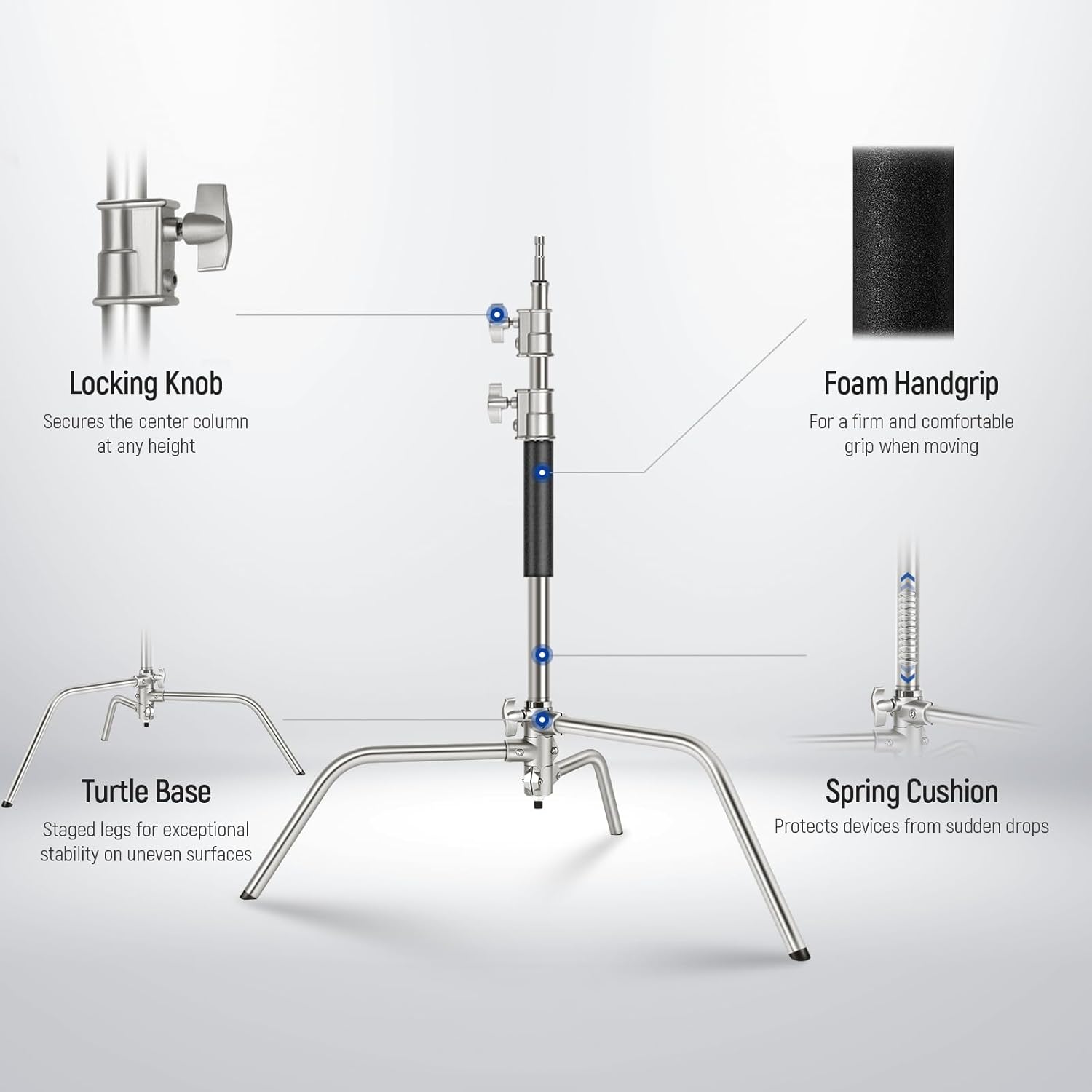 NEEWER Pro 100% Stainless Steel Heavy Duty C Stand with Boom Arm, Max Height 68