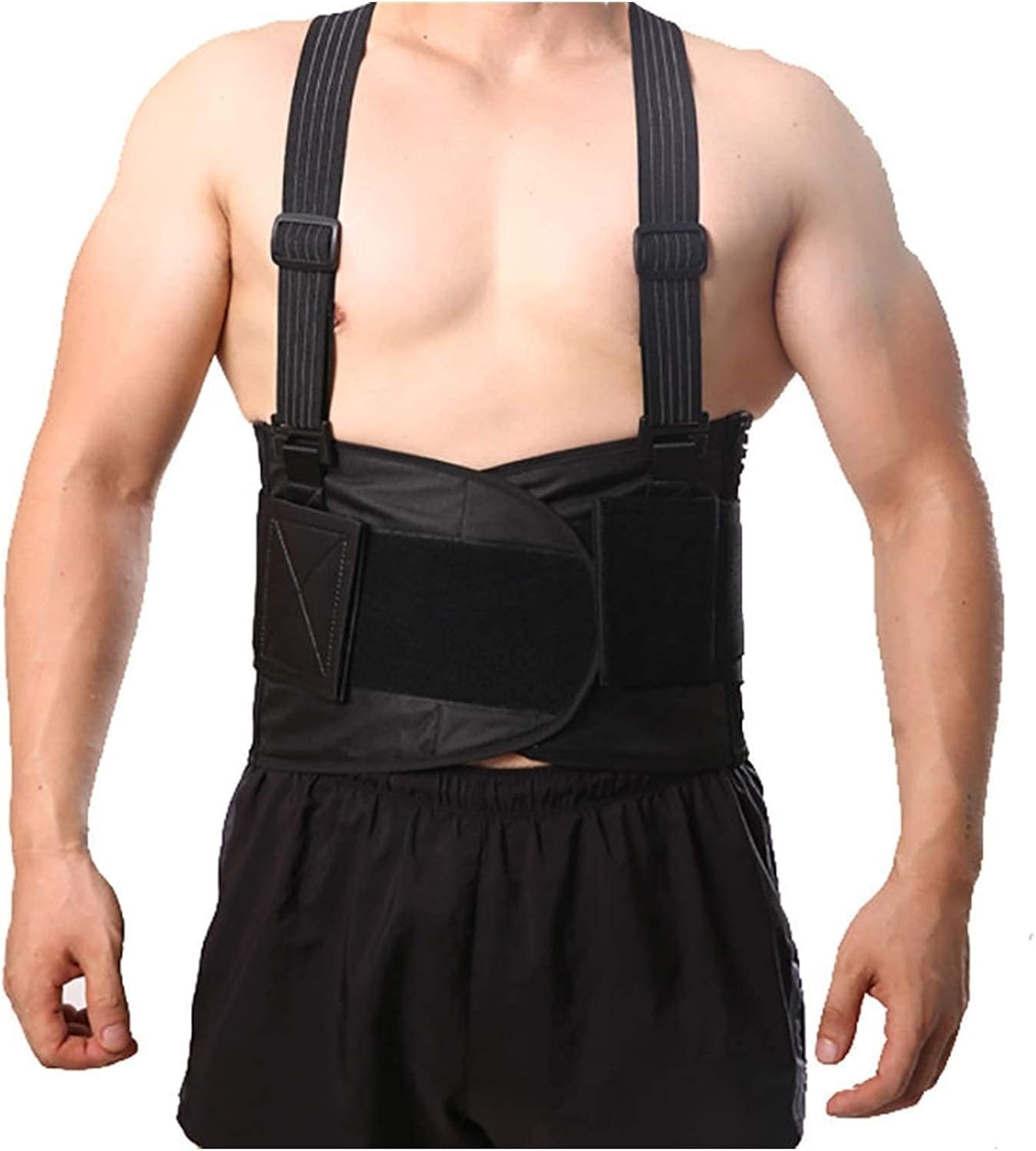 Male Pain Belt Back Corset for Men Heavy Lift Work Back Support Brace Shoulder Straps Lumbar Support Belt Posture Corrector,Black-L,