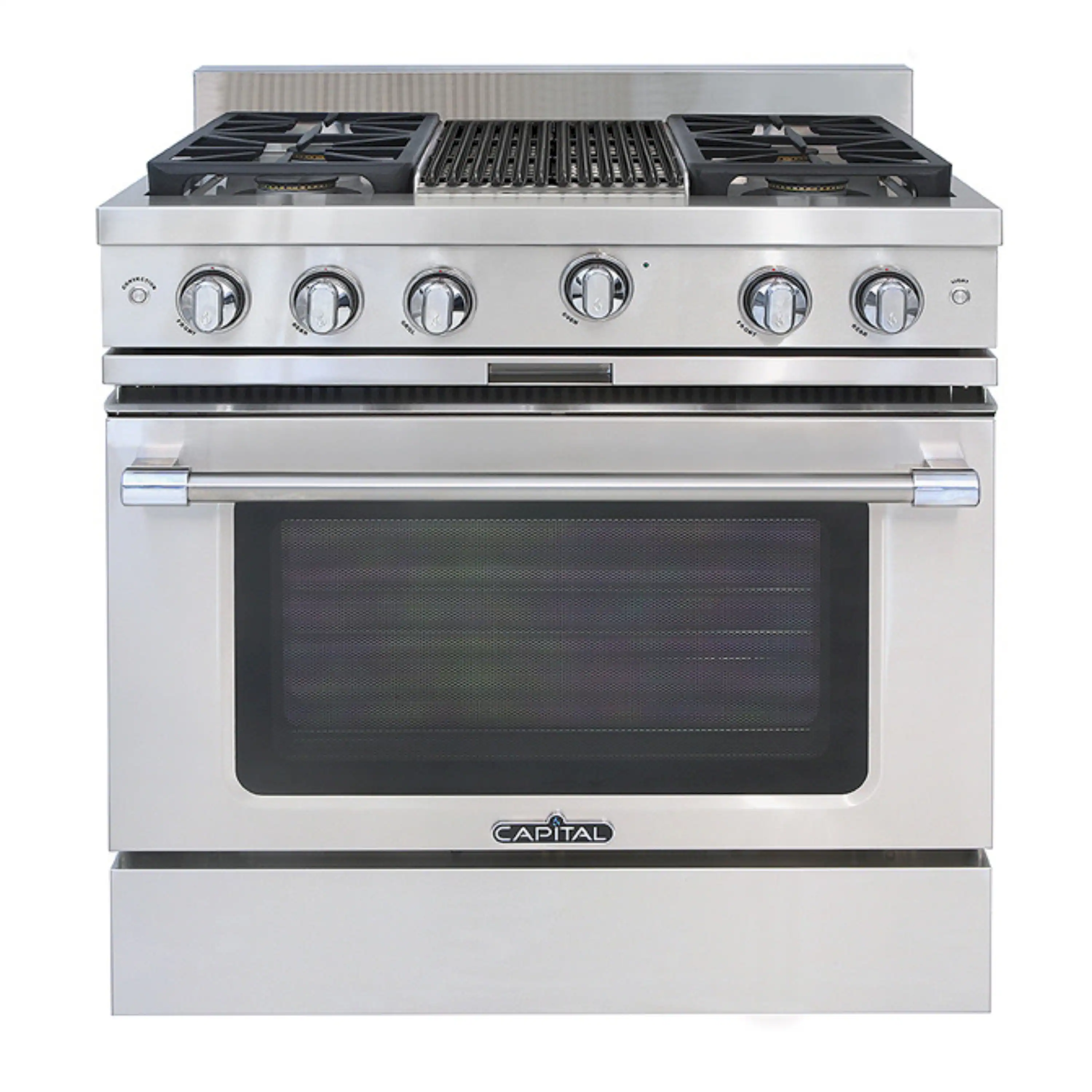 Capital 36-Inch Classic Chef Gas Range in Stainless Steel with 4 Sealed Burners & BBQ Grill (MCR362B2)