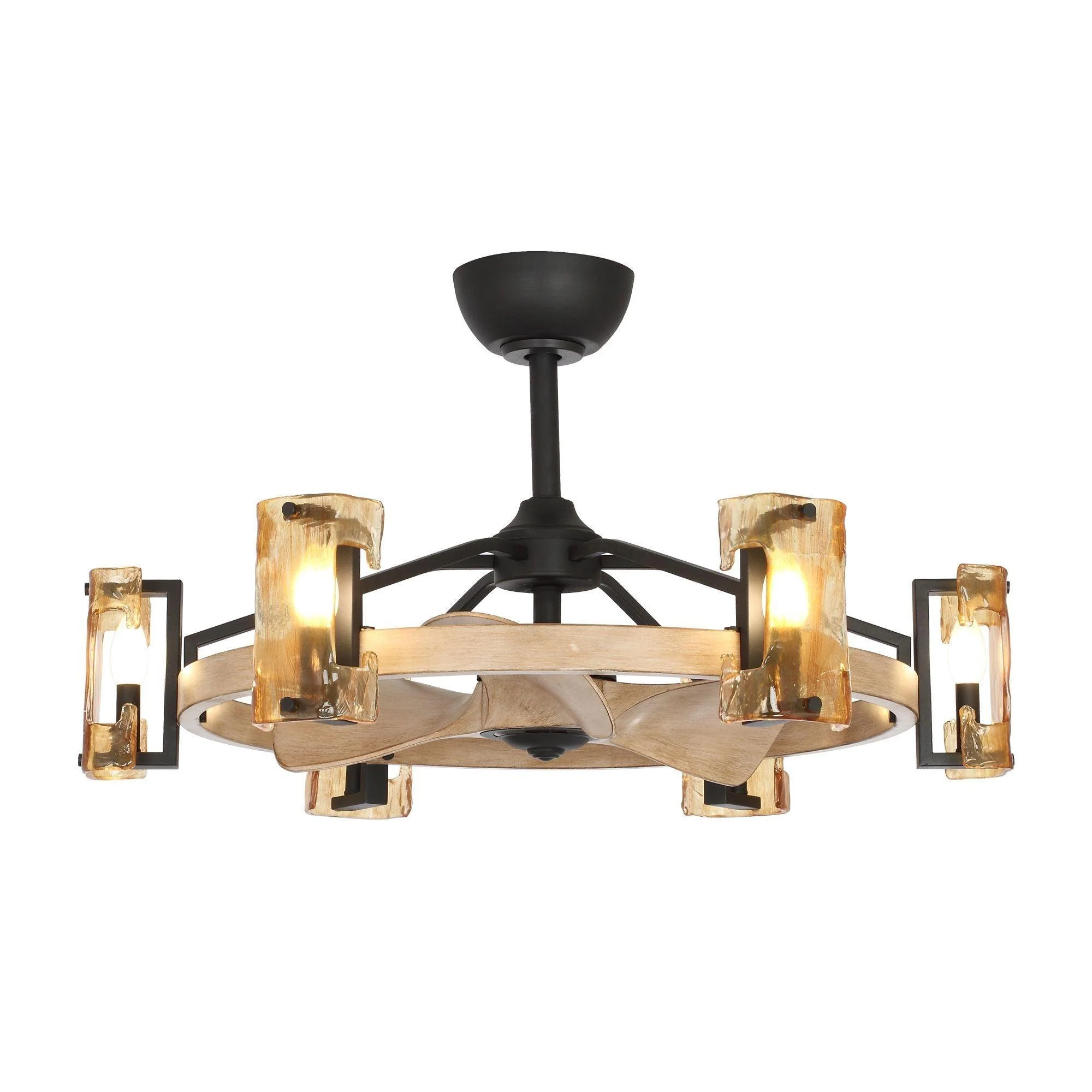 Parrot Uncle 34-Inch Bucholz Farmhouse DC Motor Downrod Mount Reversible Ceiling Fan with Lighting and Remote Control (A829006CA-WOOD)