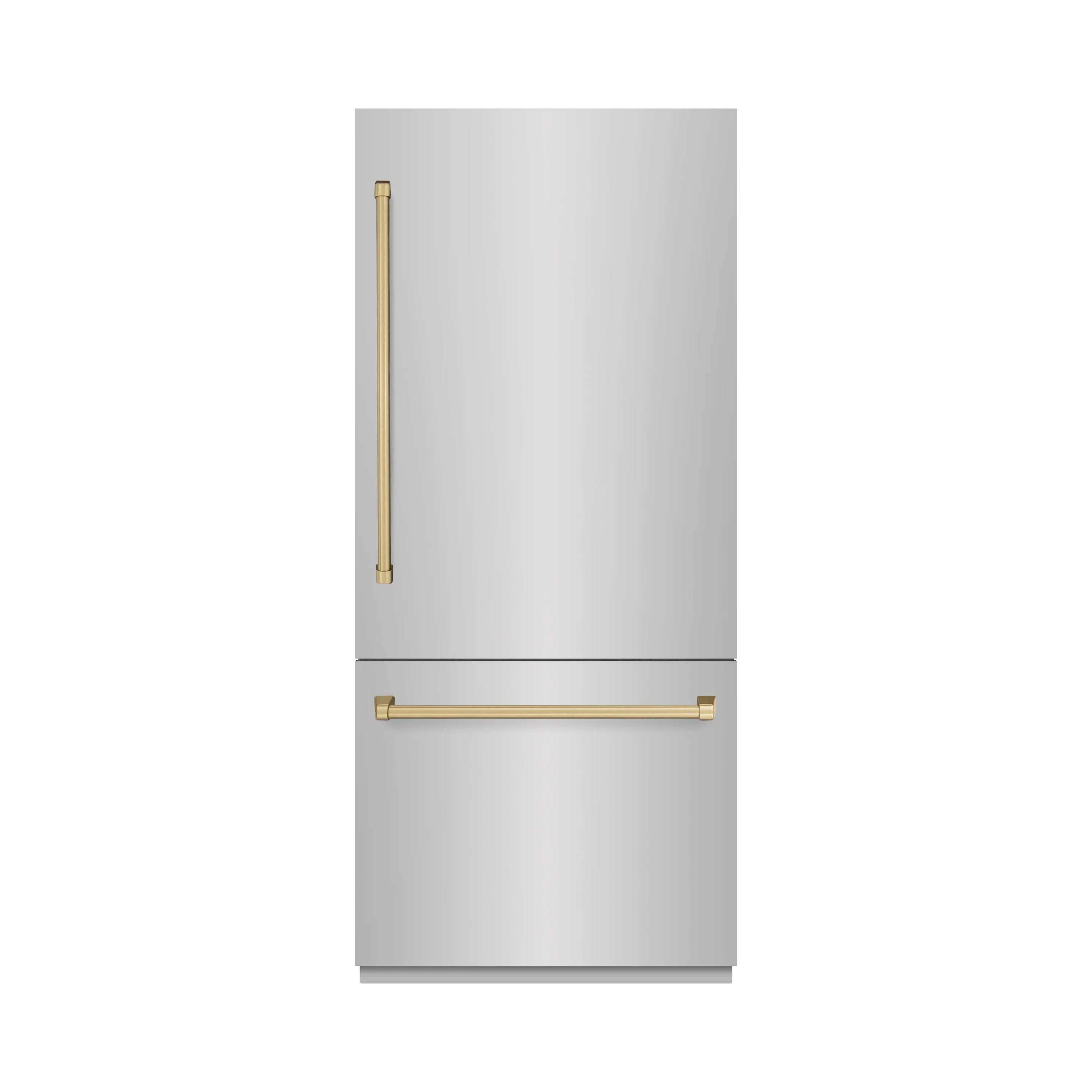 ZLINE Autograph Edition 36-Inch 19.8 Cu. Ft. Built-In Bottom Freezer Refrigerator with Water Dispenser and Ice Maker in Stainless Steel with Champagne Bronze Accents (RBITZ-304-36CB)