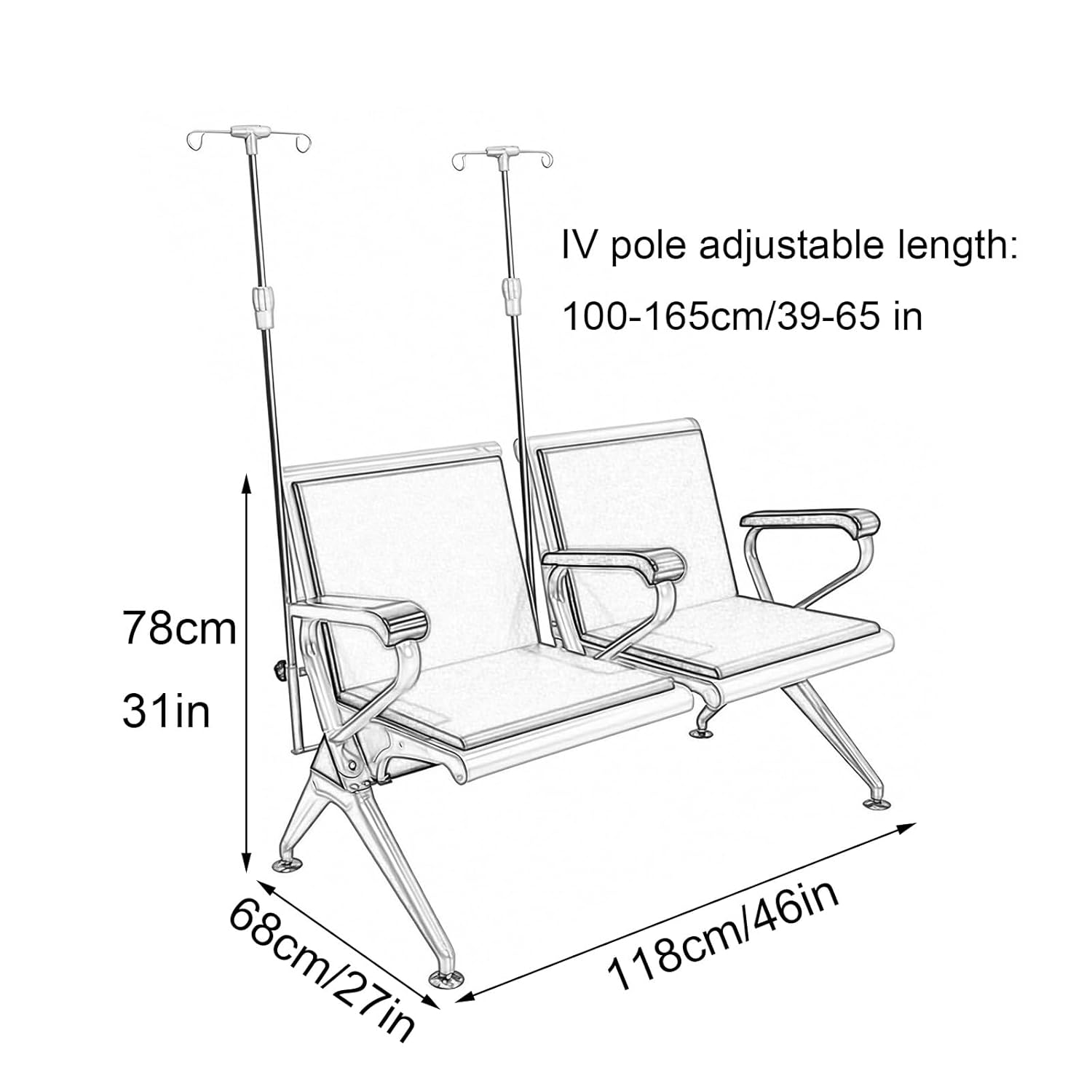 2 Seats Waiting Room Chairs, Medical Chair with Iv Stand, with Backrest and Armrests, for Clinics, Hospitals, and Communities(Green)