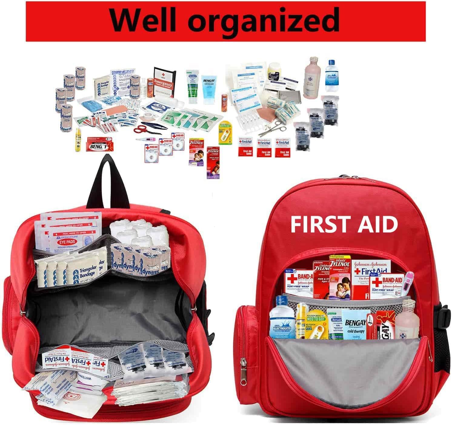 Gatycallaty First Aid Bag Empty Backpack Emergency Bags First Responder Trauma Treatment with 13 Pockets for Outdoor Hiking Travel Field Trips Camping (Red, Pack of 5)