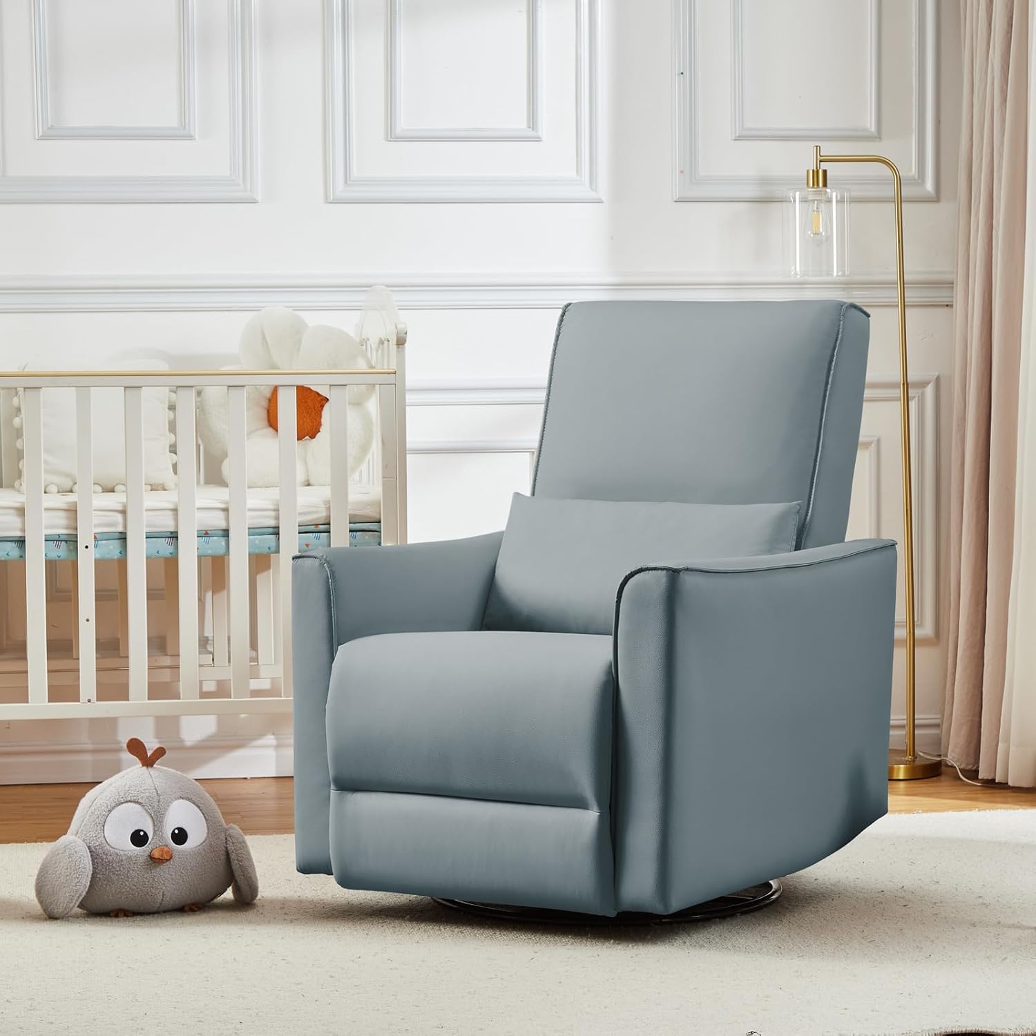 Swivel Rocking Recliner Chair, Manual Recliner with Lumbar Support & Padded Armrest, Comfortable Nursery Rocking Chair and Glider for Living Room, Bedroom (Gray)