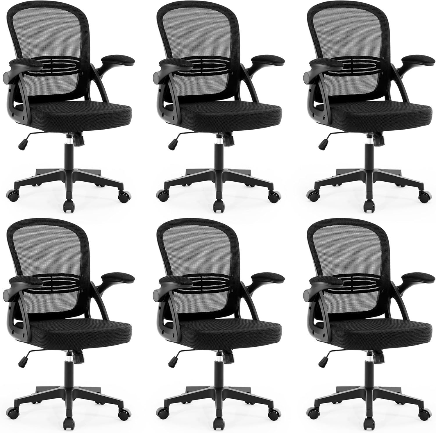 Fizzin Ergonomic Office Desk Chair, Mesh Computer Chair with Adjustable Comfy Flip-up Armrests and Adjustable Lumbar Support, Executive Chairs for Home, Bedroom, Study, Student(6PCS)