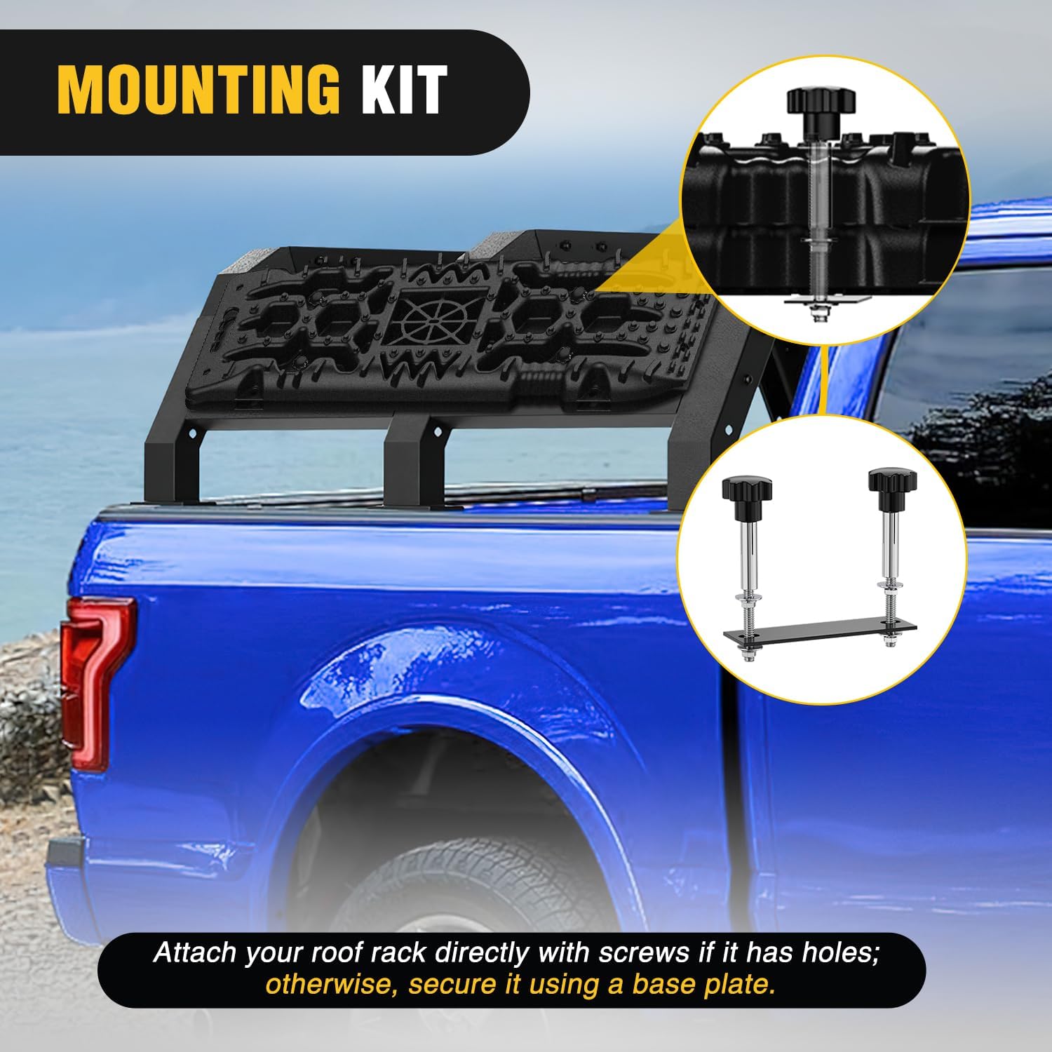 Nilight Recovery Off-Road Traction Boards with Jack Lift Base Emergency Tire Ladder Mats for 4WD 4X4 Mud Sand Snow with 2PCS Mounting kit Carry Bag 2 leashes (Black)