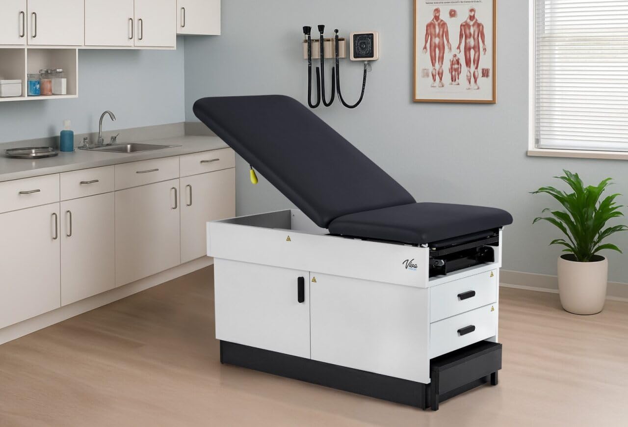 Slim Line Medical Exam Table, Black, 420 lbs Weight Capacity (Stirrups NOT Included)