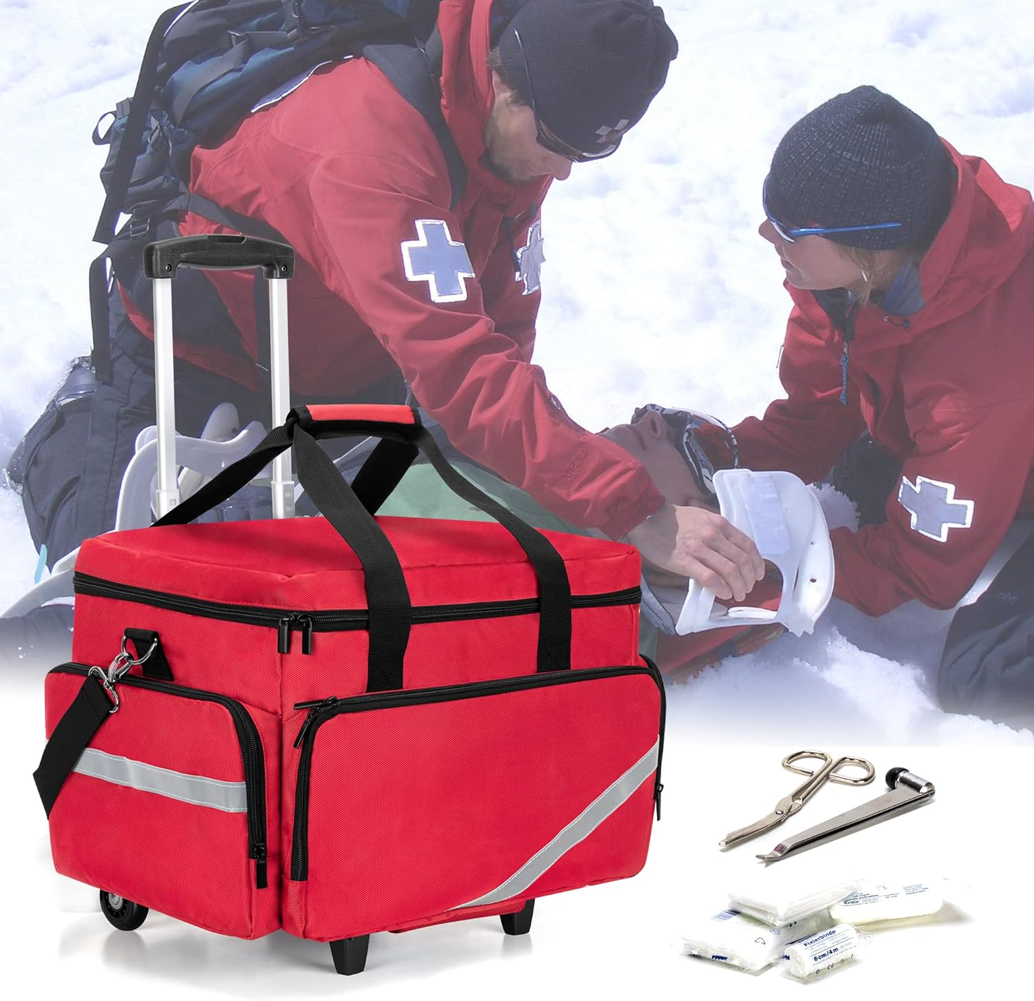 Trunab Rolling Medical Bag with Detachable Trolley, Nurse Rolling Bag with Removable Dividers 15.6” Laptop Sleeve, First Aid Responder Bag Empty for Home Health Nurses, Doctors, EMT, EMS