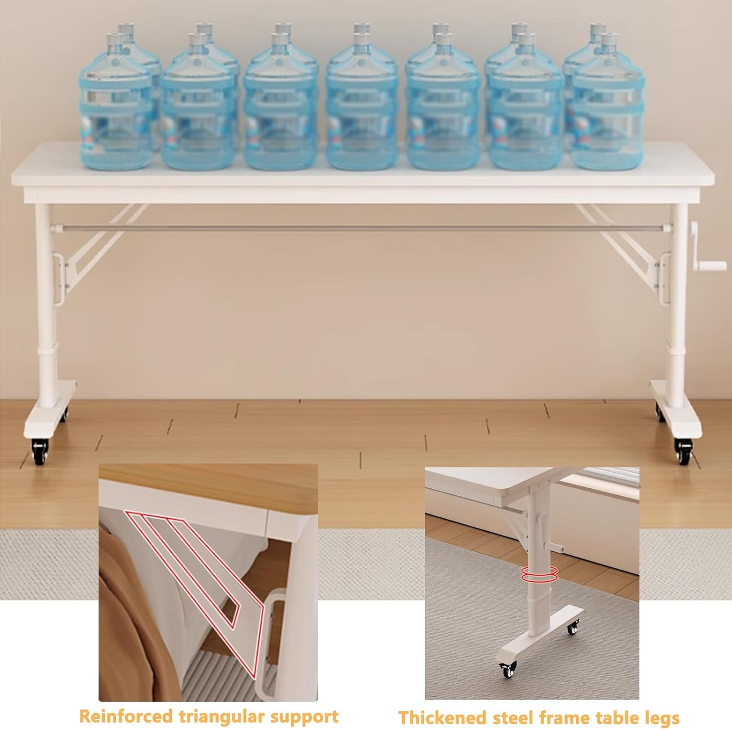 Adjustable Height Overbed Table, Rolling Bed Desk with Hand Crank and 360° Wheels, Cross-Bed Computer Desk, Mobile Laptop Cart for Bedroom, King Size Beds(Black,90.5x19.6in)