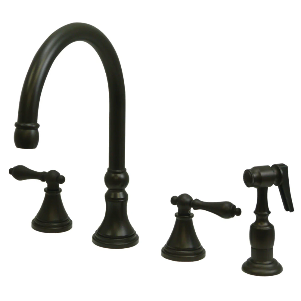 Kingston Brass Governor Double-Handle Widespread Kitchen Faucet with Brass Sprayer, Oil Rubbed Bronze (KS2795ALBS)