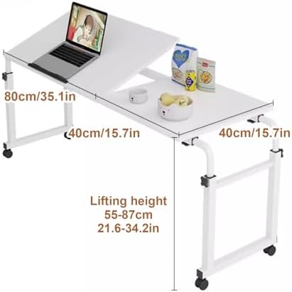 Tiltable Tabletop Bedside Workstation Laptop Desk,Adjustable Overbed Desk with Wheels, Rolling Bed Table, Mobile Tilting Laptop Table for Home, Bedroom, Office, and Hospital Use - Portable