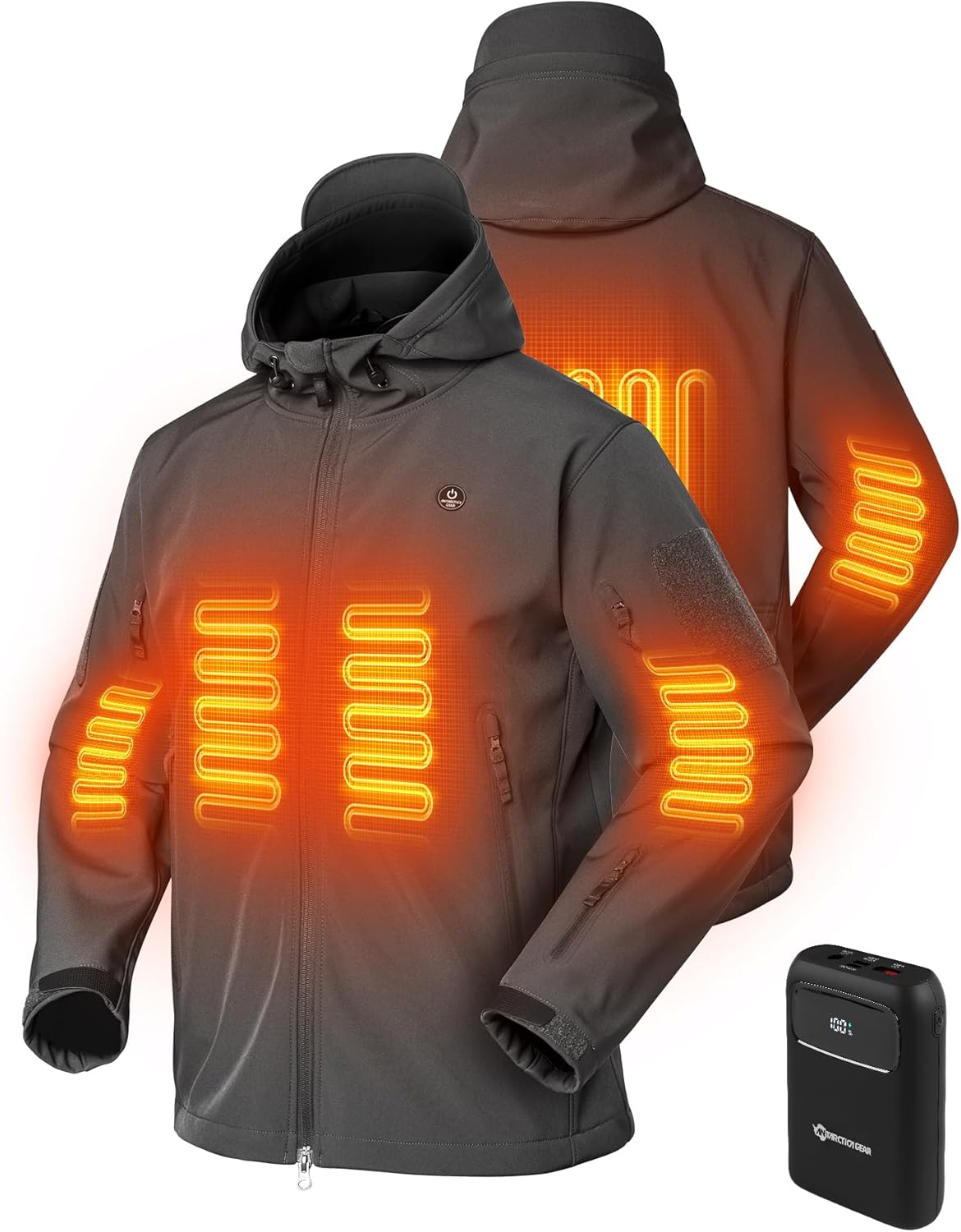 ANTARCTICA GEAR Men's Heated Jacket with 12V 15000mAh Battery, Water-Resistant Winter Softshell Hooded Coat