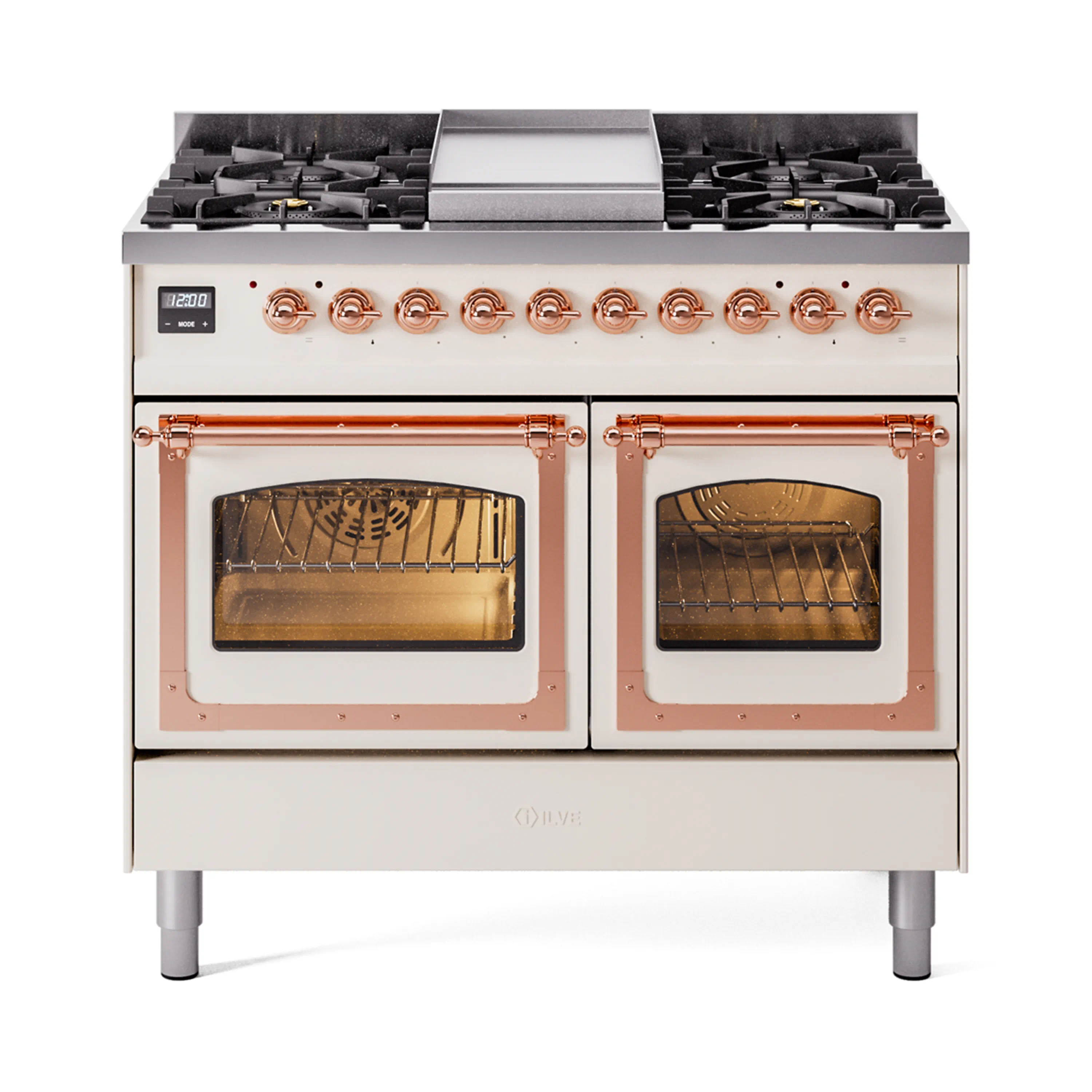 ILVE 40-Inch Nostalgie II Noblesse Dual Fuel Range with Triple Glass Door Oven in Antique White with Copper Trim (UND40FNMPAWP)