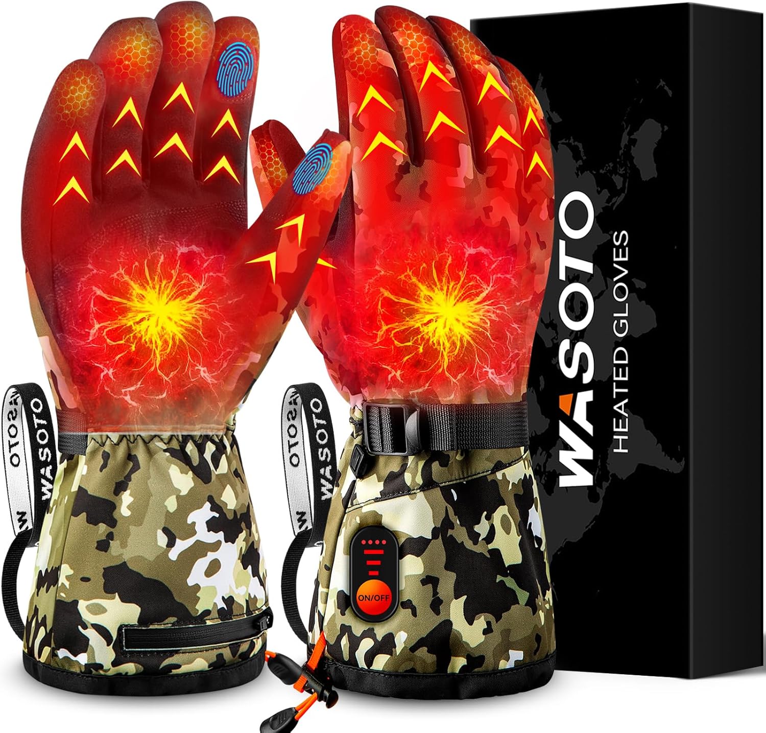 WASOTO Heated Gloves for Men Women with 7.4V 22.2WH Rechargeable Battery Waterproof Heated Ski Gloves for Motorcycle Working Hunting Hiking Camping Walking Arthritis Raynaud Skiing
