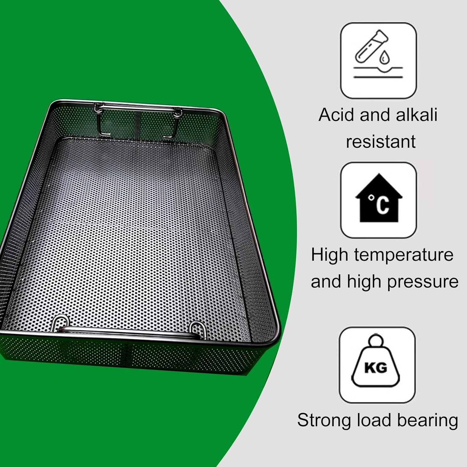 304 Stainless Steel High Temperature And High Pressure Sterilization Basket,0.08in Full Punching,Supply Room Sterilization Basket,Ultrasonic Cleaning Basket(15.7in*7.9in*2.8in)