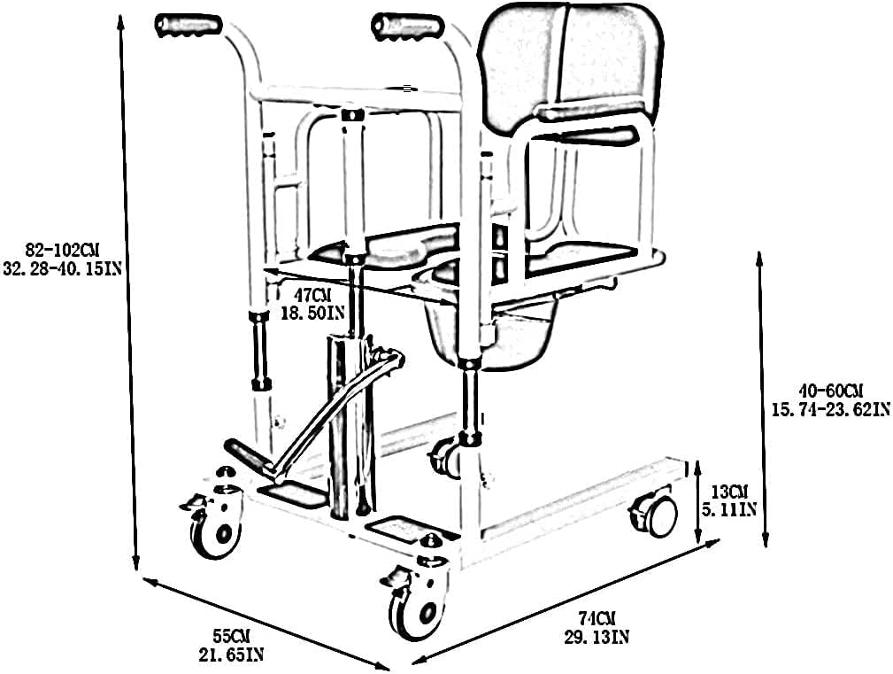 Hydraulic Patient Lift for Home Steel Transfer Chair Bedside Commode w/180° Split Seat and Potty Portable Transfer Lifter 150kg/330lbs for The Elderly
