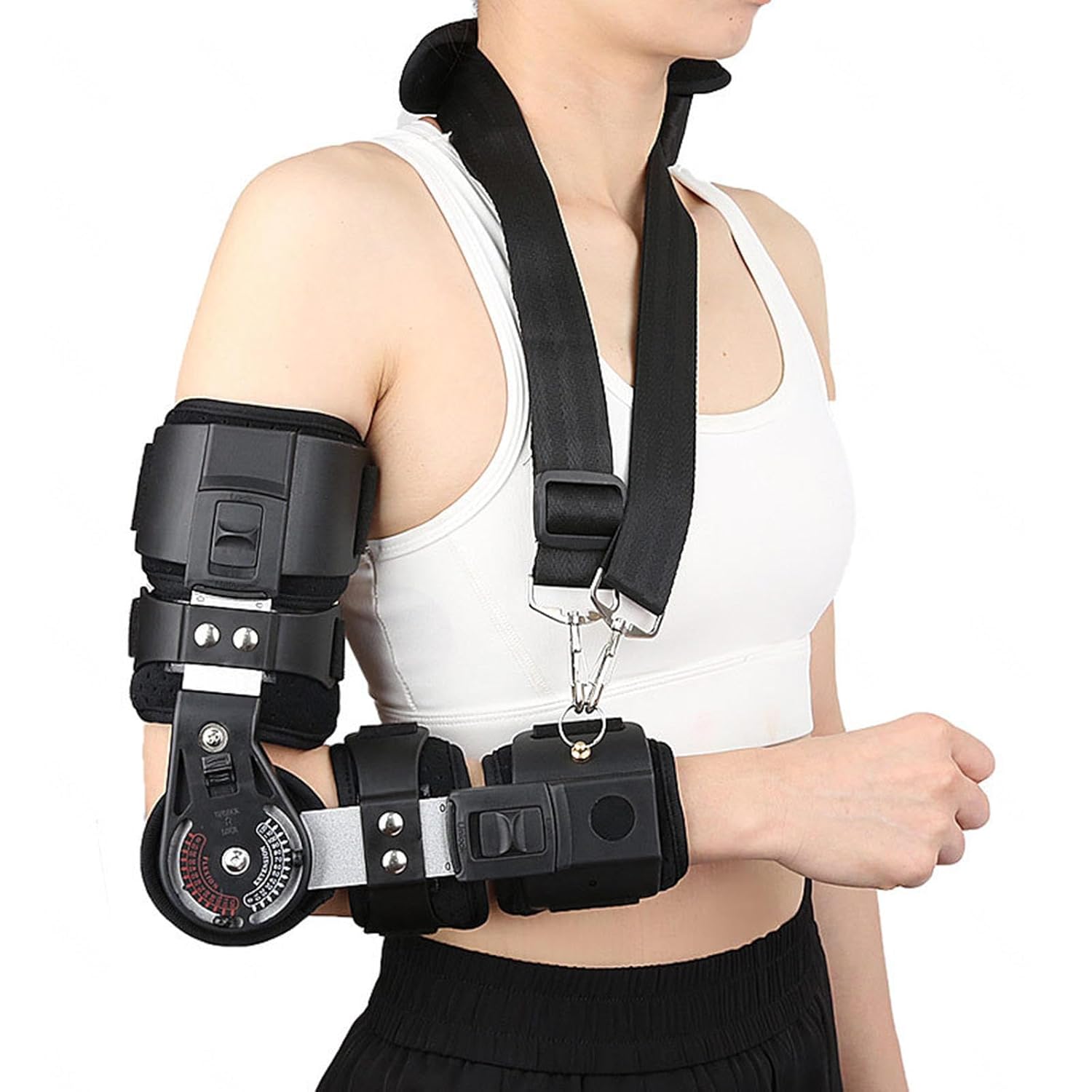 Hinged Elbow ROM Brace for Tendonitis andTennis,Post OP Adjustable Elbow Splint Immobilizer Arm Injury Recovery Support After Surgery Pain Relief,Left (Right