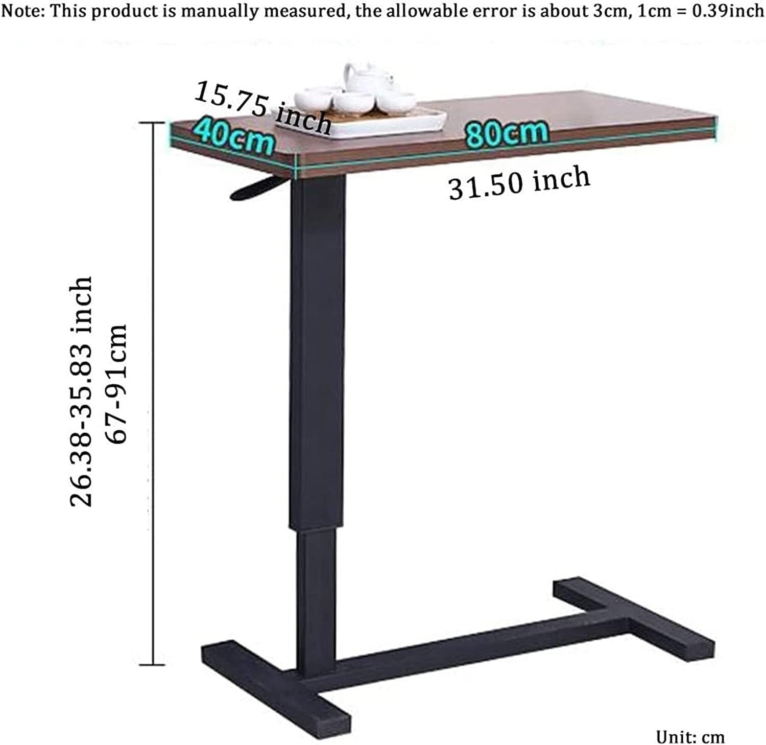 Overbed Table with Adjustable Height, Mobile Standing Desk, Sit to Stand Desk with Wheels, Bedside Laptop Table for Home and Office Use