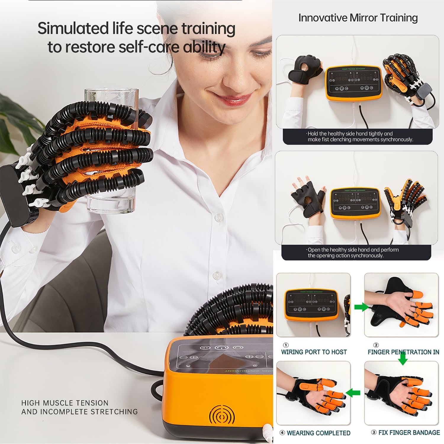 Rehabilitation Robot Glove Two-Handed Mode, Electric Finger Exercise Tools Help with Finger Extension Training, Massage Gloves Finger Training Gloves-Left and Right Hand||S