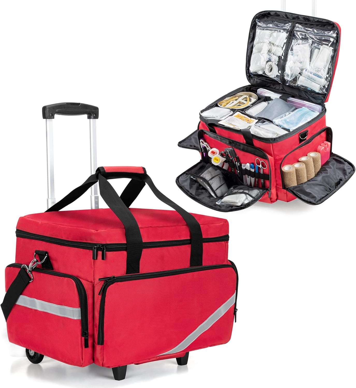 Trunab Rolling Medical Bag with Detachable Trolley, Nurse Rolling Bag with Removable Dividers 15.6” Laptop Sleeve, First Aid Responder Bag Empty for Home Health Nurses, Doctors, EMT, EMS