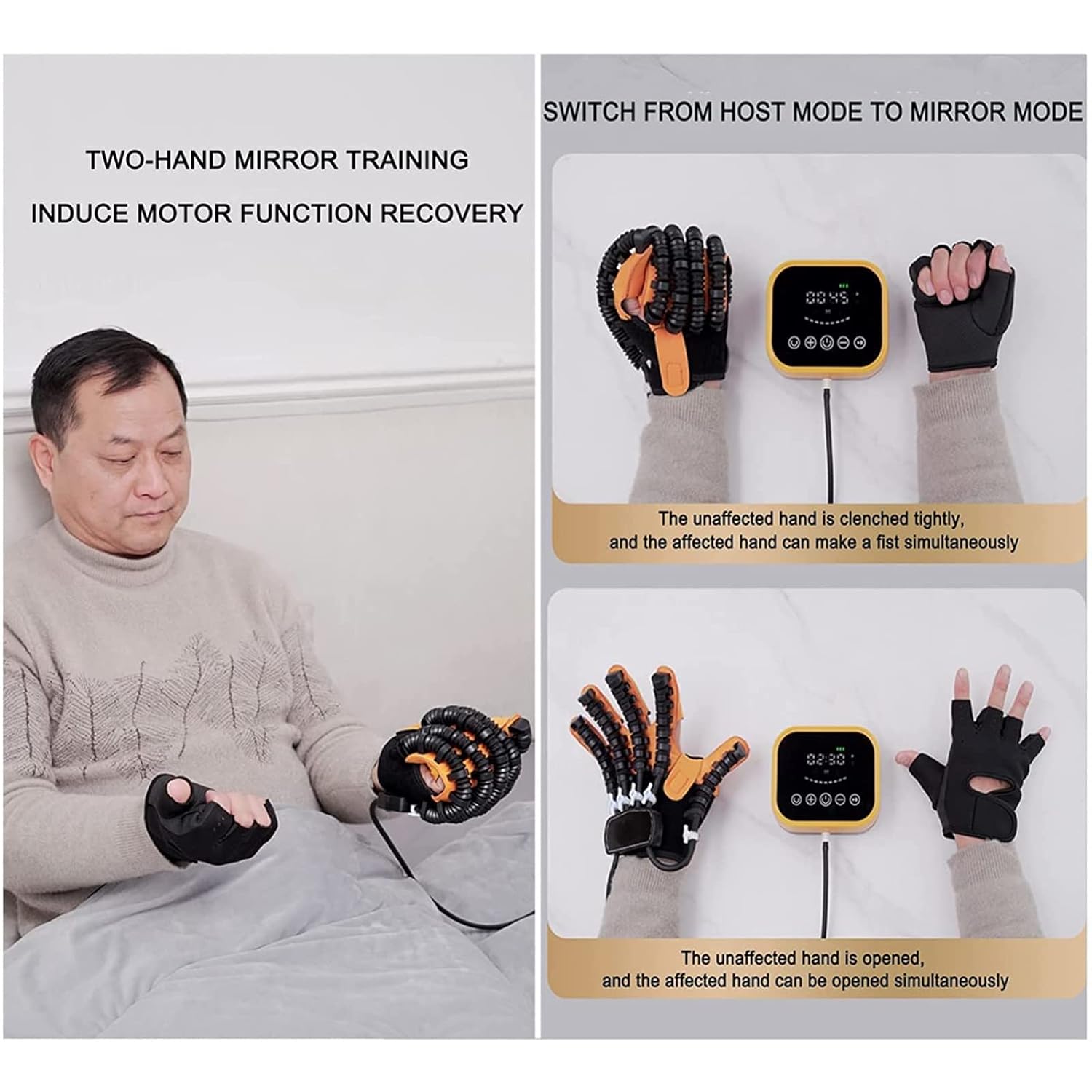 Hemiplegia Stroke Cerebral Palsy Arthritis Patients Rehabilitation Robot Gloves, Stroke Hand Trainer Finger Splints, Finger and Hand Exercise Gloves Recovery Equipment, with English Manual